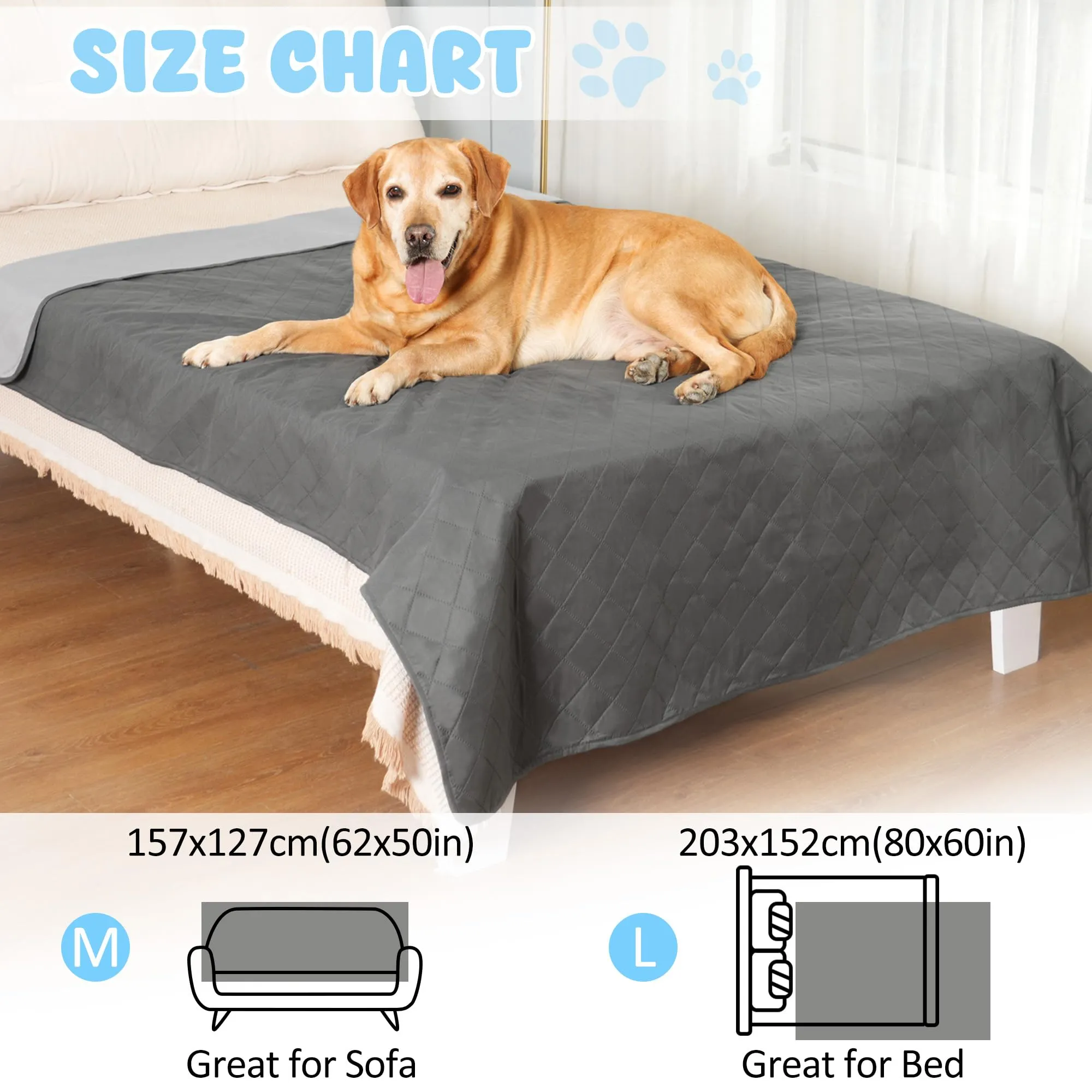 Copridivano e Copriletto Impermeabili per Cani 203 x 152 cm Grigio - immagine 2