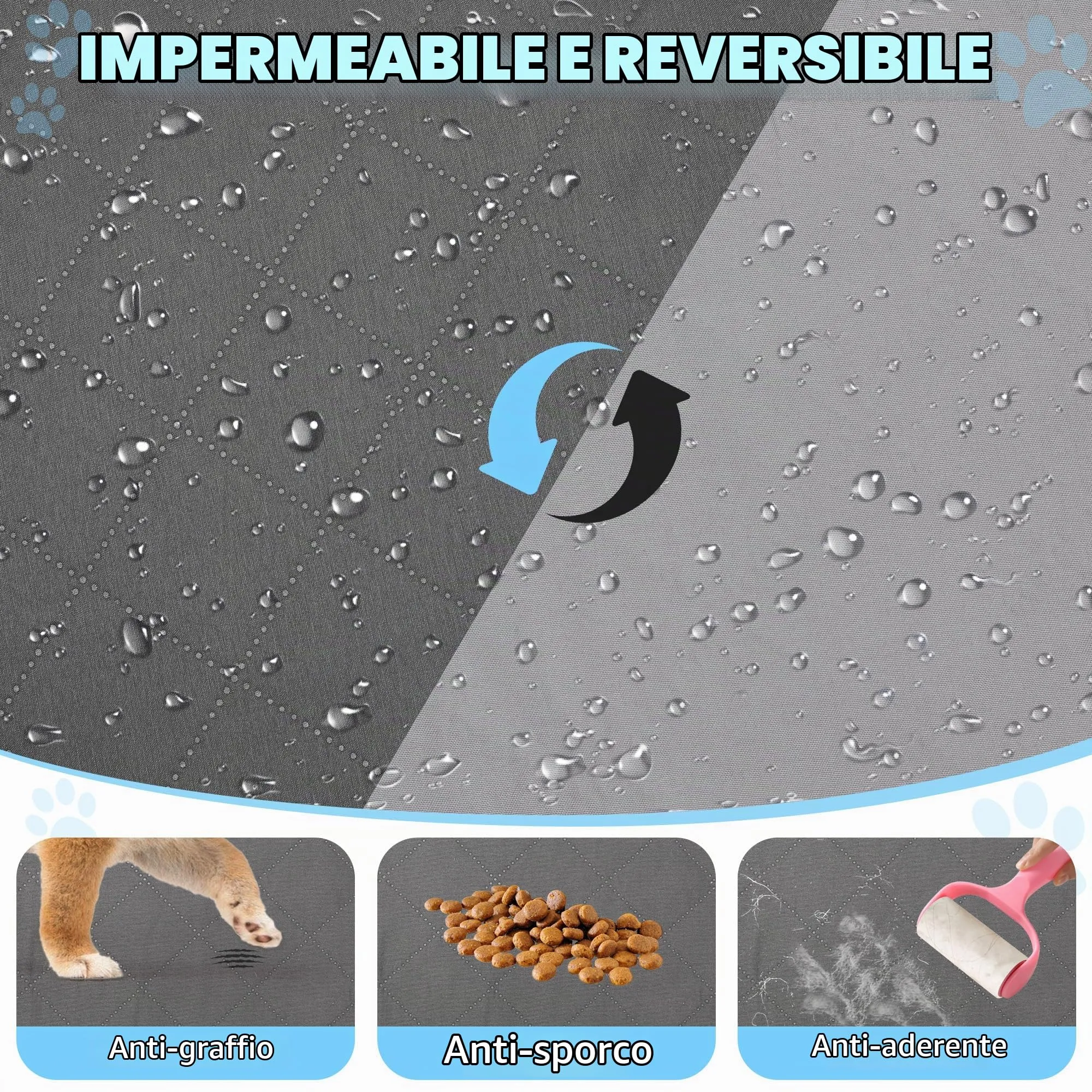 Copridivano e Copriletto Impermeabili per Cani 203 x 152 cm Grigio - immagine 3