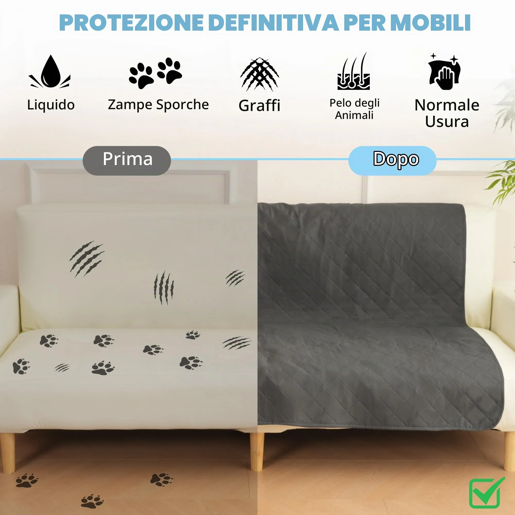 Copridivano e Copriletto Impermeabili per Cani 203 x 152 cm Grigio - immagine 6
