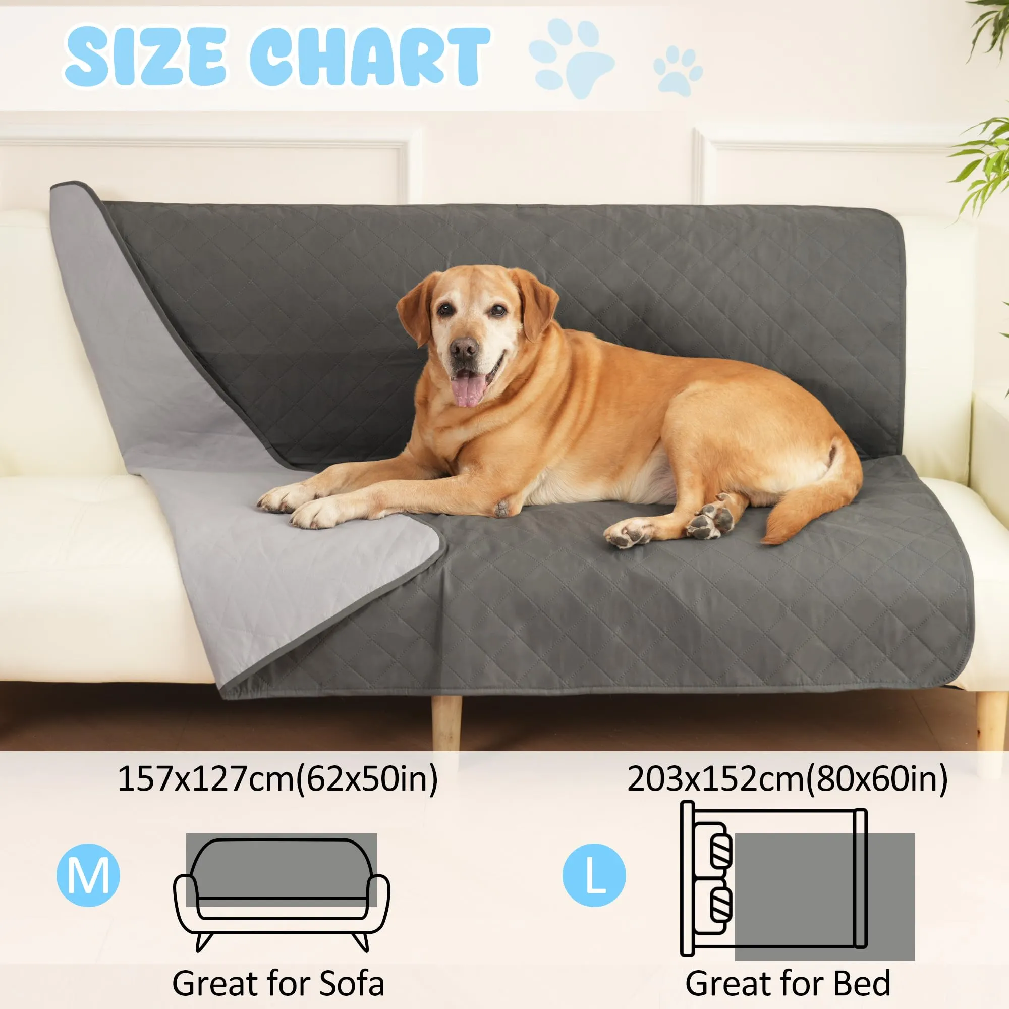 Copridivano e Copriletto Impermeabili per Cani 157 x 127 cm Grigio - immagine 2