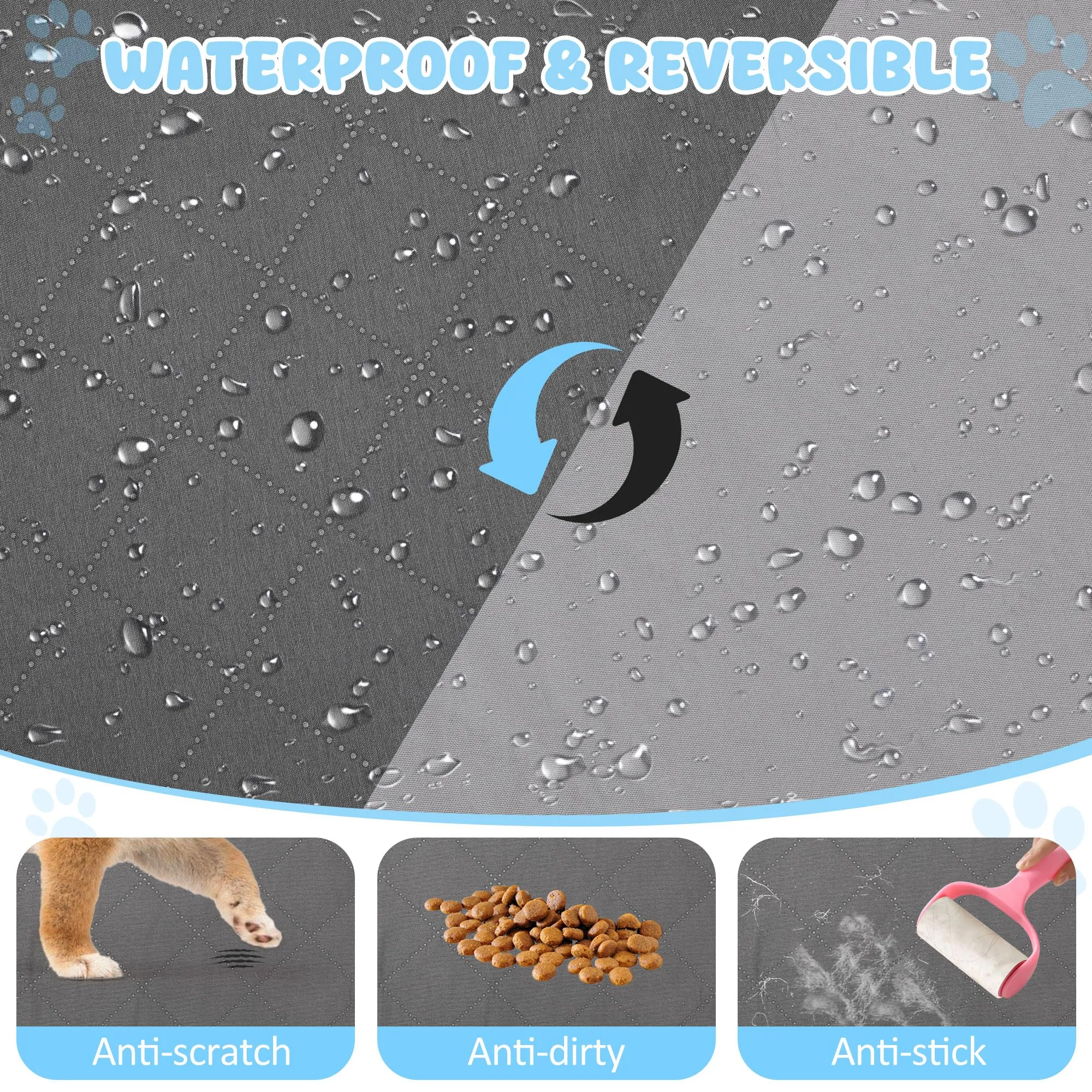 Copridivano e Copriletto Impermeabili per Cani 157 x 127 cm Grigio - immagine 3