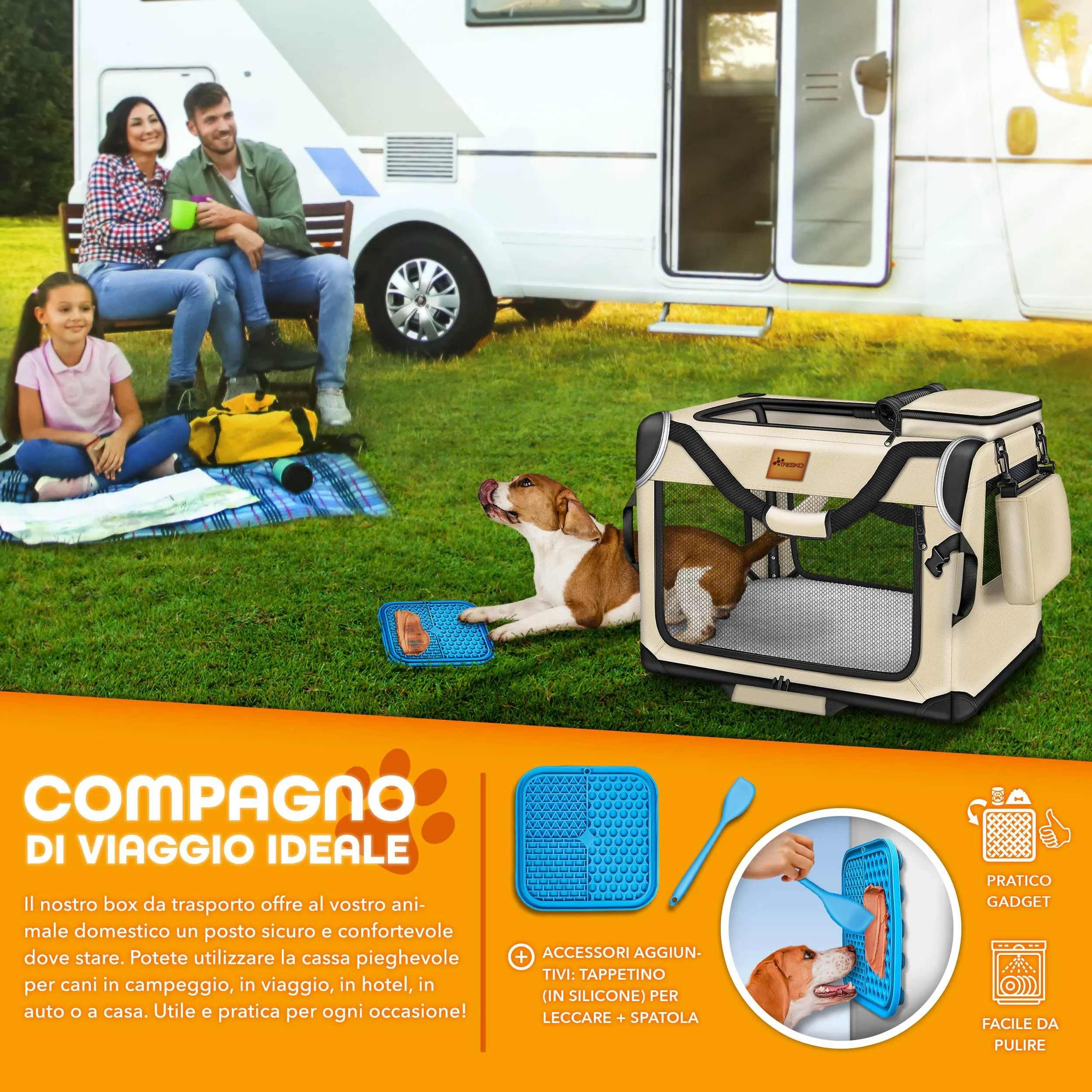 TRESKO® Box pieghevole per cani con tappetino, spatola e riflettori XXXL 102 x 69 x 69 cm | trasportino per cani e gatti | trasportino per cani di piccola e grande taglia | robusto - immagine 6