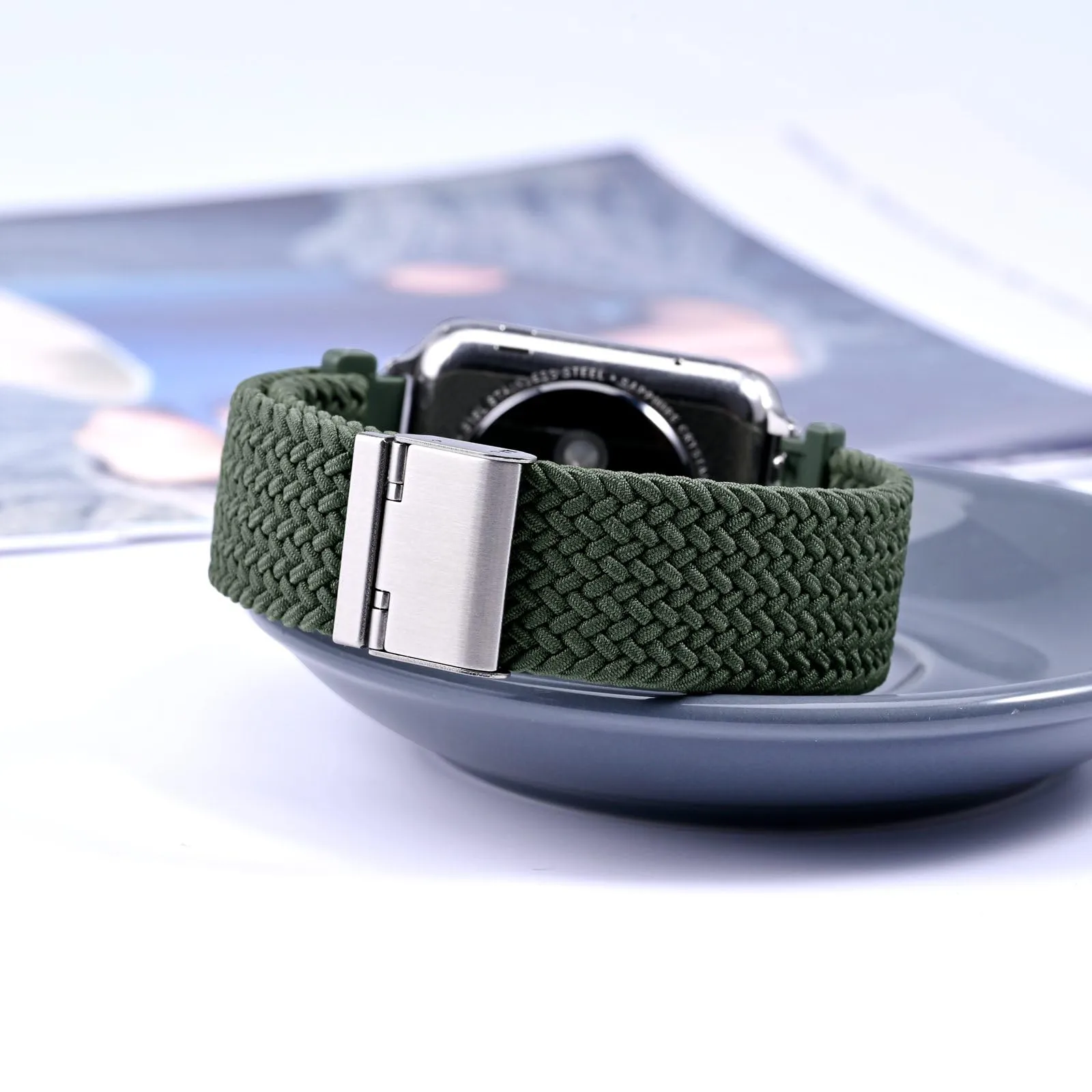 WOCCI 16mm Intrecciato Nylon Cinturino per Orologio da Uomo e da Donna, Regolabile Fibbia Argento (Verde Kaki) - immagine 2