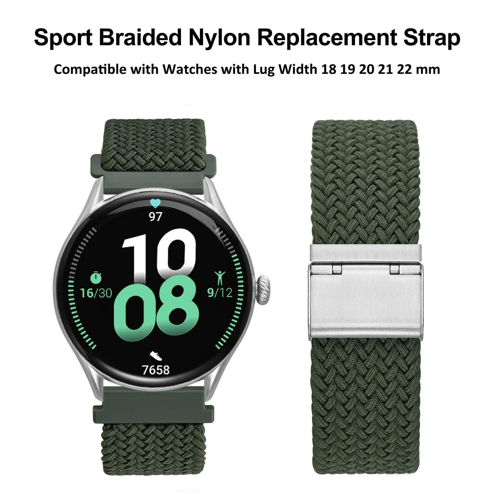 WOCCI 16mm Intrecciato Nylon Cinturino per Orologio da Uomo e da Donna, Regolabile Fibbia Argento (Verde Kaki) - immagine 9