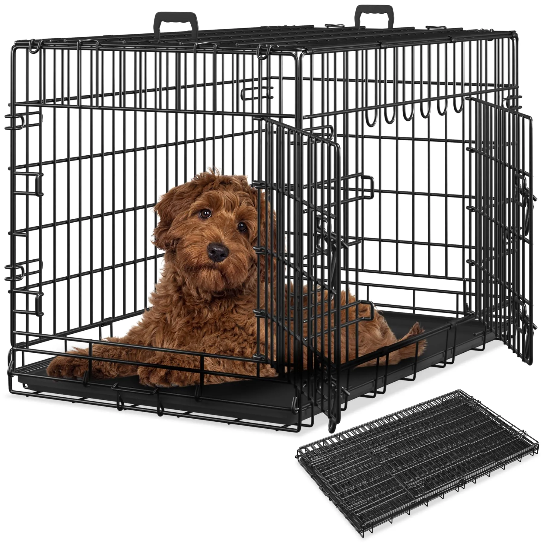 tectake® Trasportino Cane Auto, Box per Cani Spazioso, Trasportino Cani con Griglia in Acciaio, Pieghevole con 2 Porte, Doppia Chiusura, Vasca Rimovibile - 91,5x59,5x64cm - immagine 1