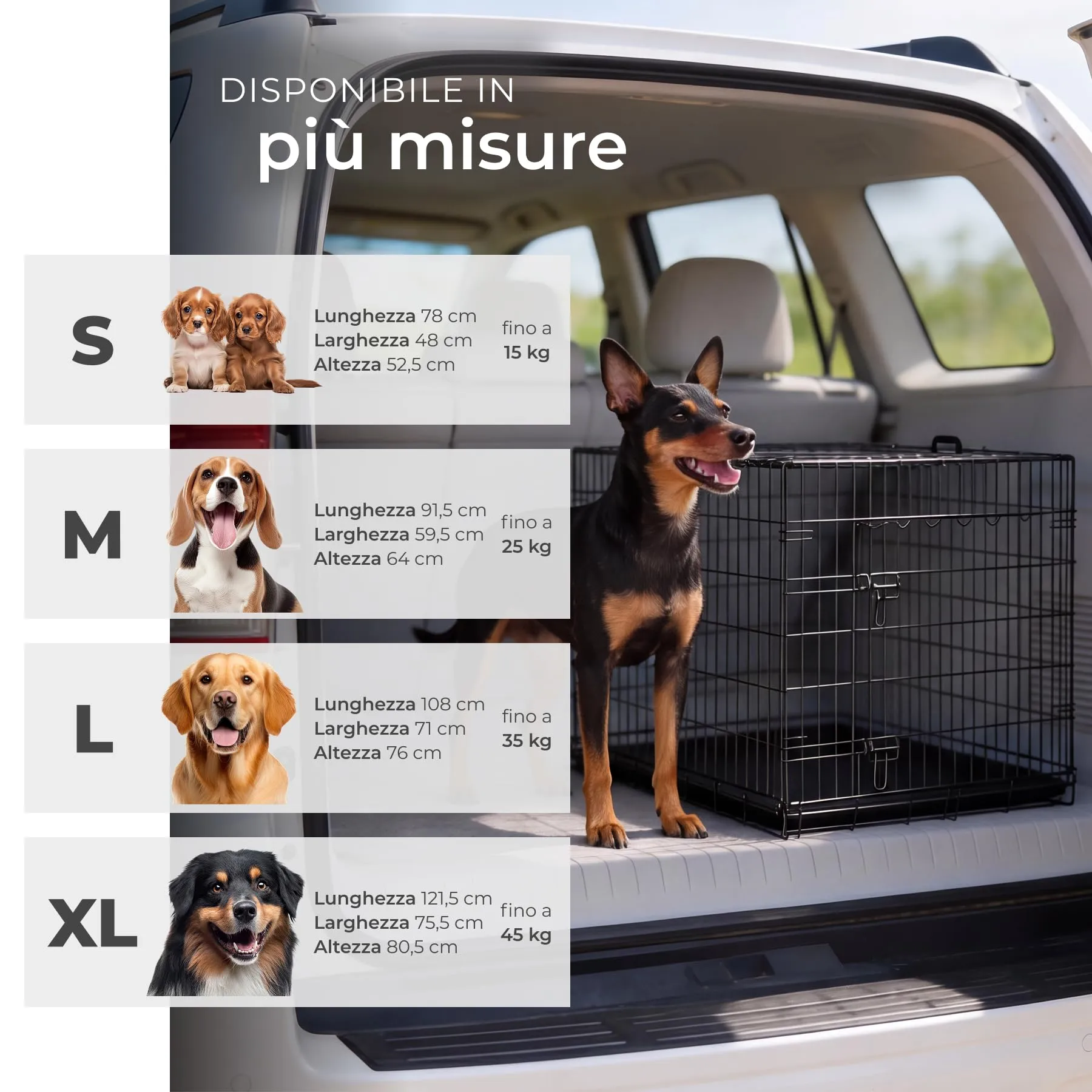 tectake® Trasportino Cane Auto, Box per Cani Spazioso, Trasportino Cani con Griglia in Acciaio, Pieghevole con 2 Porte, Doppia Chiusura, Vasca Rimovibile - 91,5x59,5x64cm - immagine 8