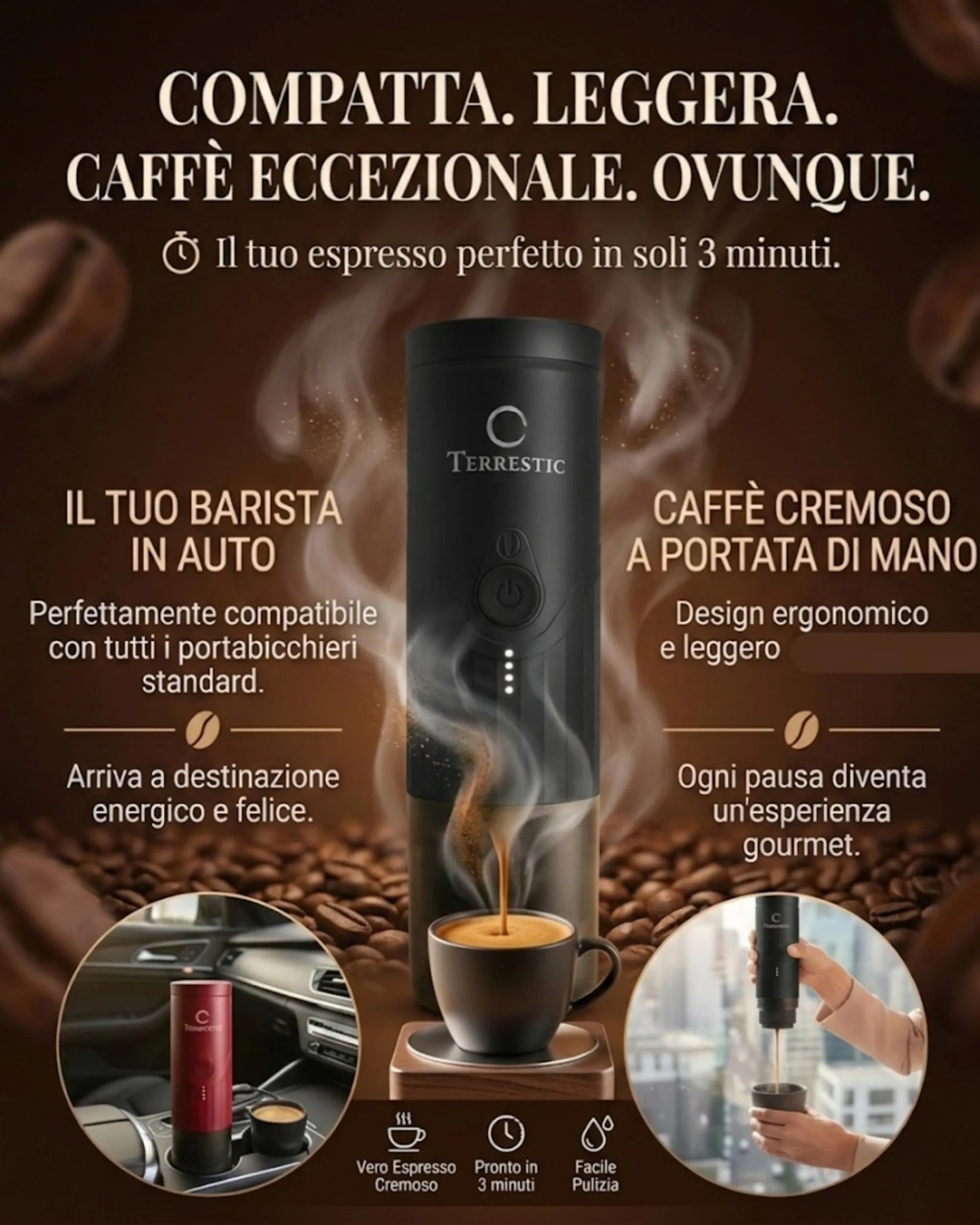 Terrestic Macchina Caffe Portatile 80 Ml, Caffettiera Portatile, Macchinetta Caffè da Viaggio Ricaricabile USB, Compatibile con Polvere e Capsule Nespresso con Custodia Rigida - immagine 5
