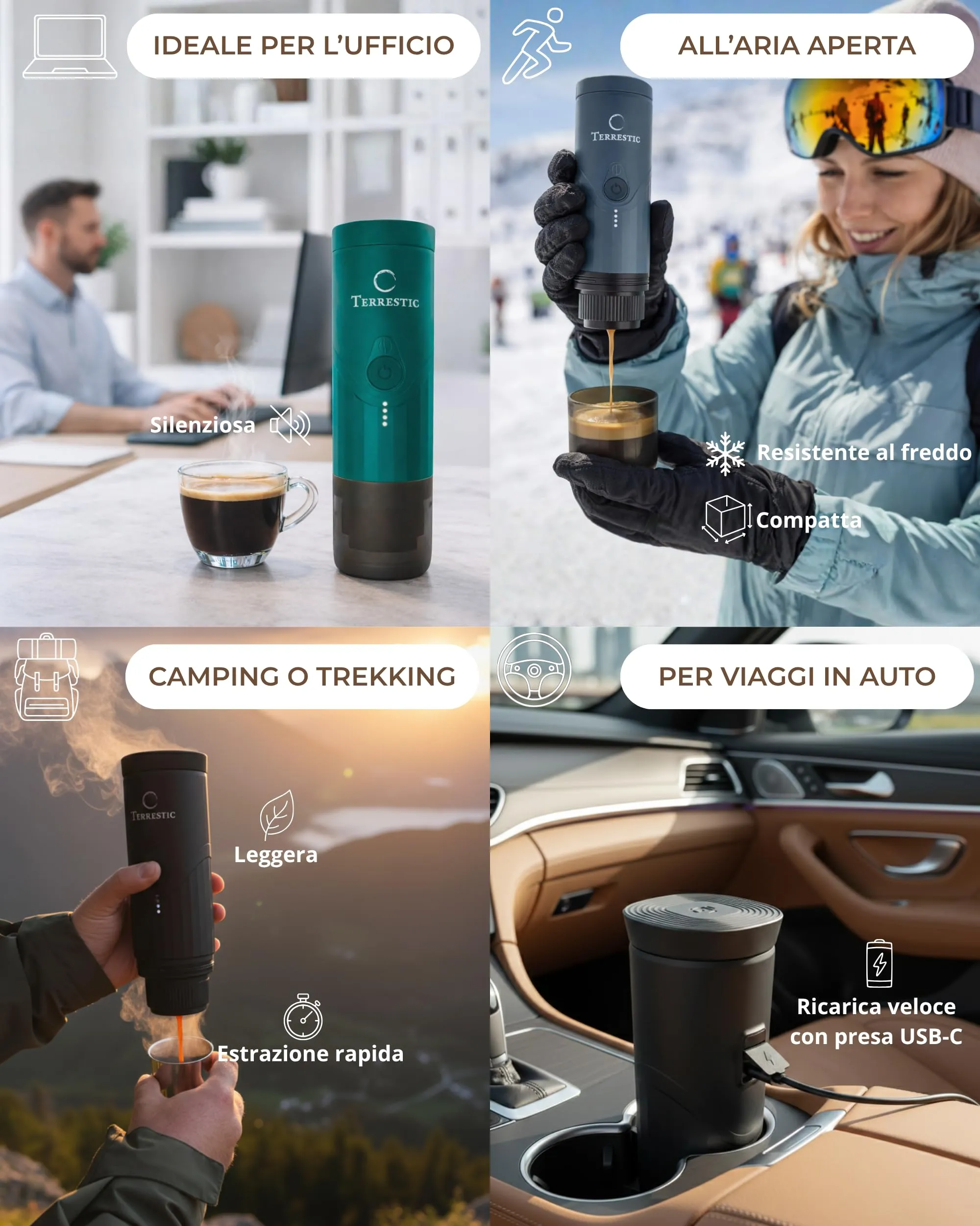 Terrestic Macchina Caffe Portatile 80 Ml, Caffettiera Portatile, Macchinetta Caffè da Viaggio Ricaricabile USB, Compatibile con Polvere e Capsule Nespresso con Custodia Rigida - immagine 6