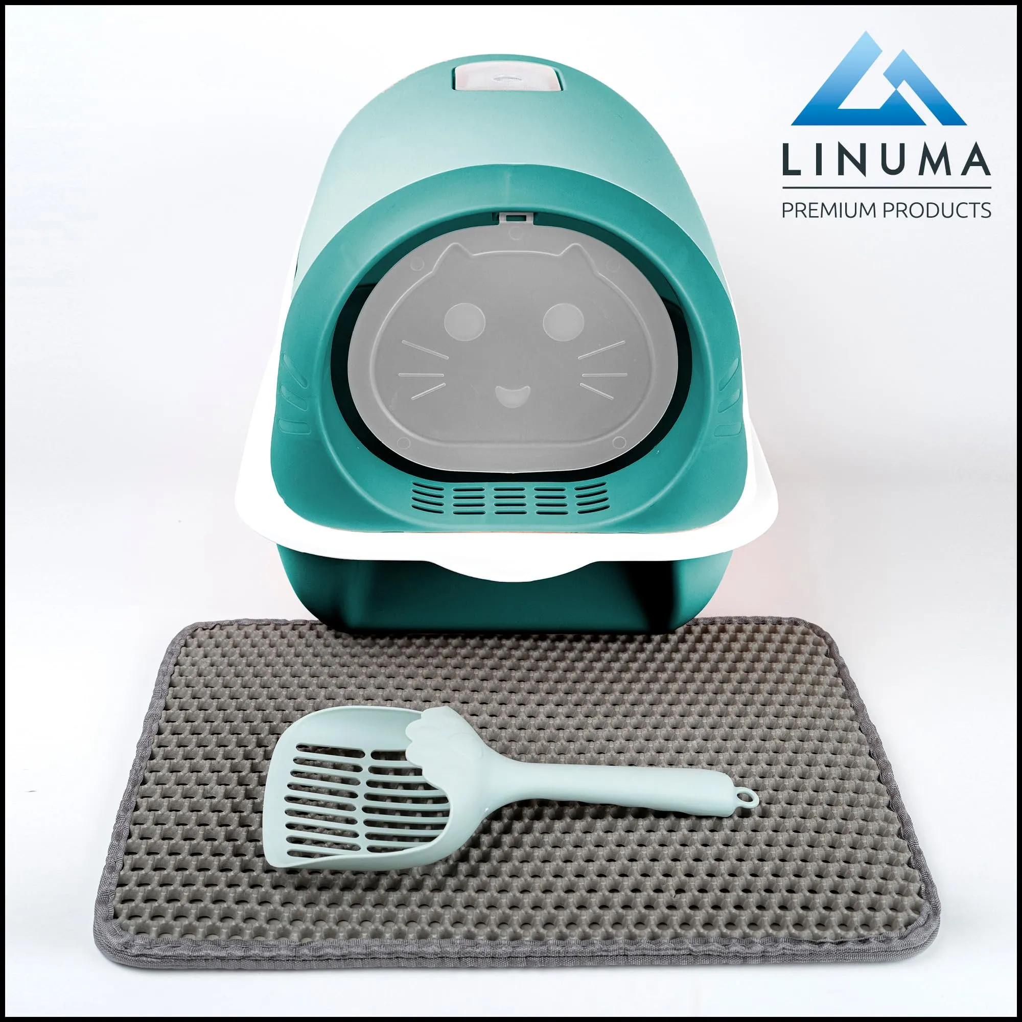 LINUMA® Lettiera per gatti con coperchio rimovibile - Paletta e filtro ai carboni attivi - Lettiera chiusa con bordo alto (verde) - immagine 6
