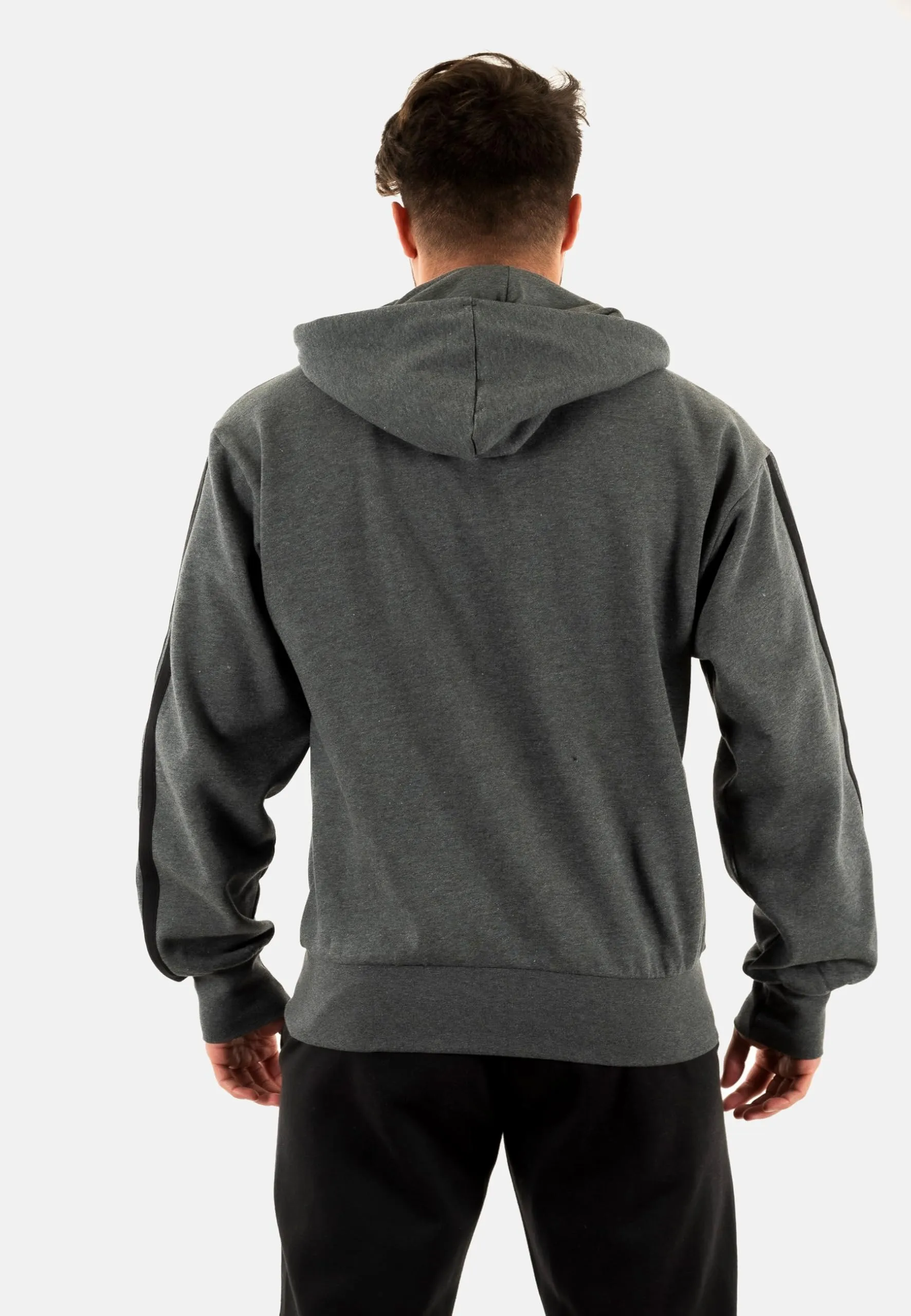 adidas Uomo Essential Three Stripes Fleece Zipper Hoodie Sweatshirt, Dark Grey Heather/Black, M - immagine 4