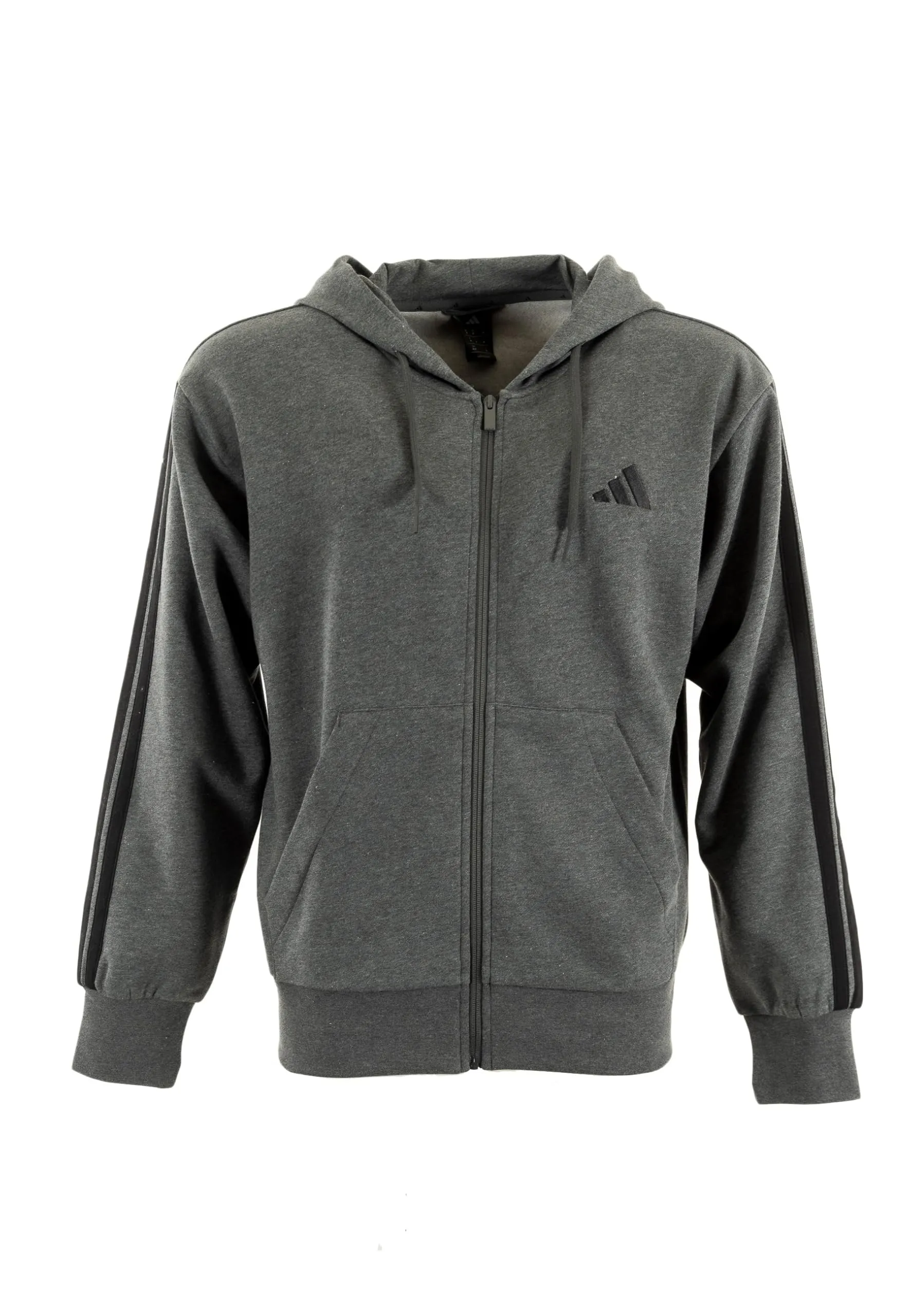 adidas Uomo Essential Three Stripes Fleece Zipper Hoodie Sweatshirt, Dark Grey Heather/Black, S - immagine 5