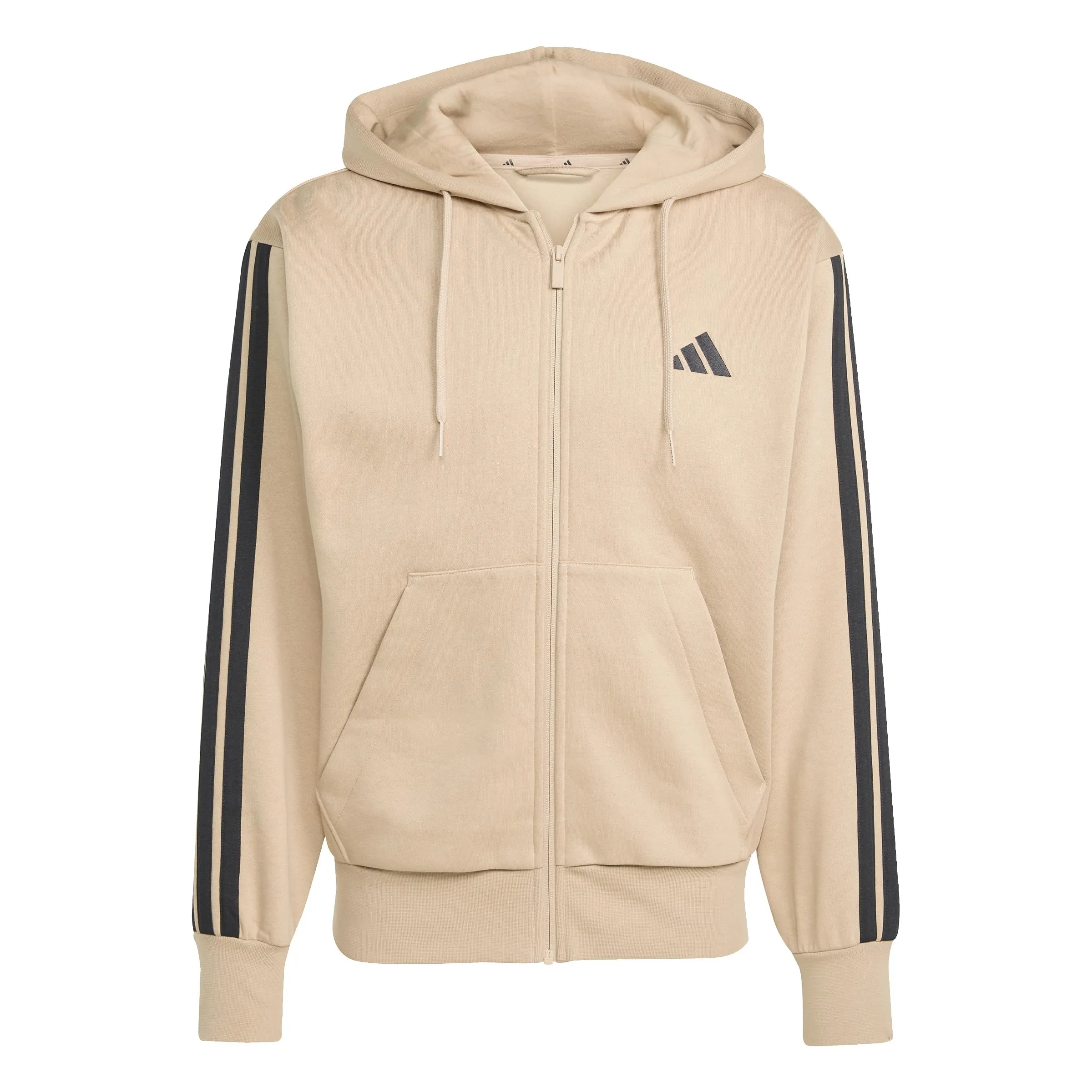 Adidas Uomo Essential Three Stripes Fleece Zipper Hoodie, Warm Sandstone/Black, S - immagine 1