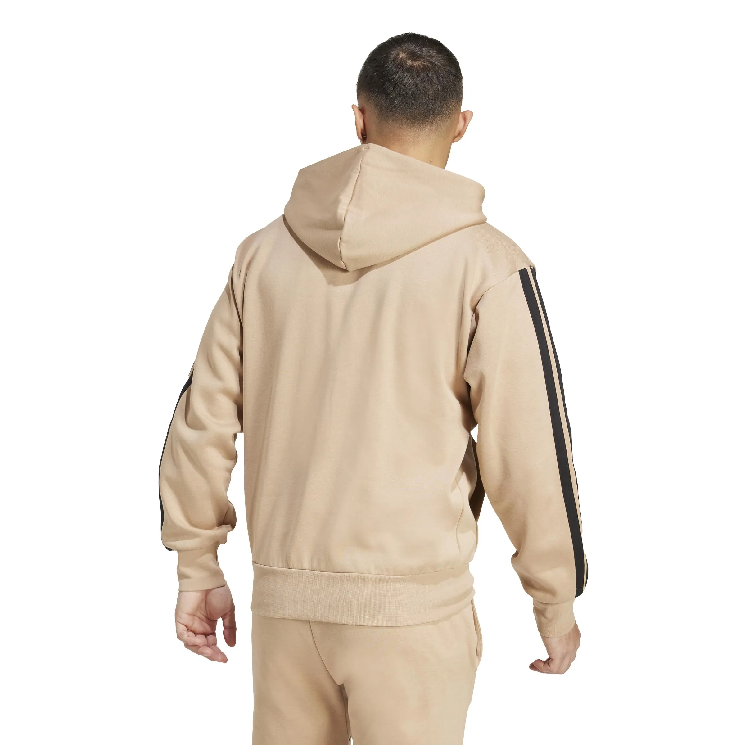 Adidas Uomo Essential Three Stripes Fleece Zipper Hoodie, Warm Sandstone/Black, M - immagine 2