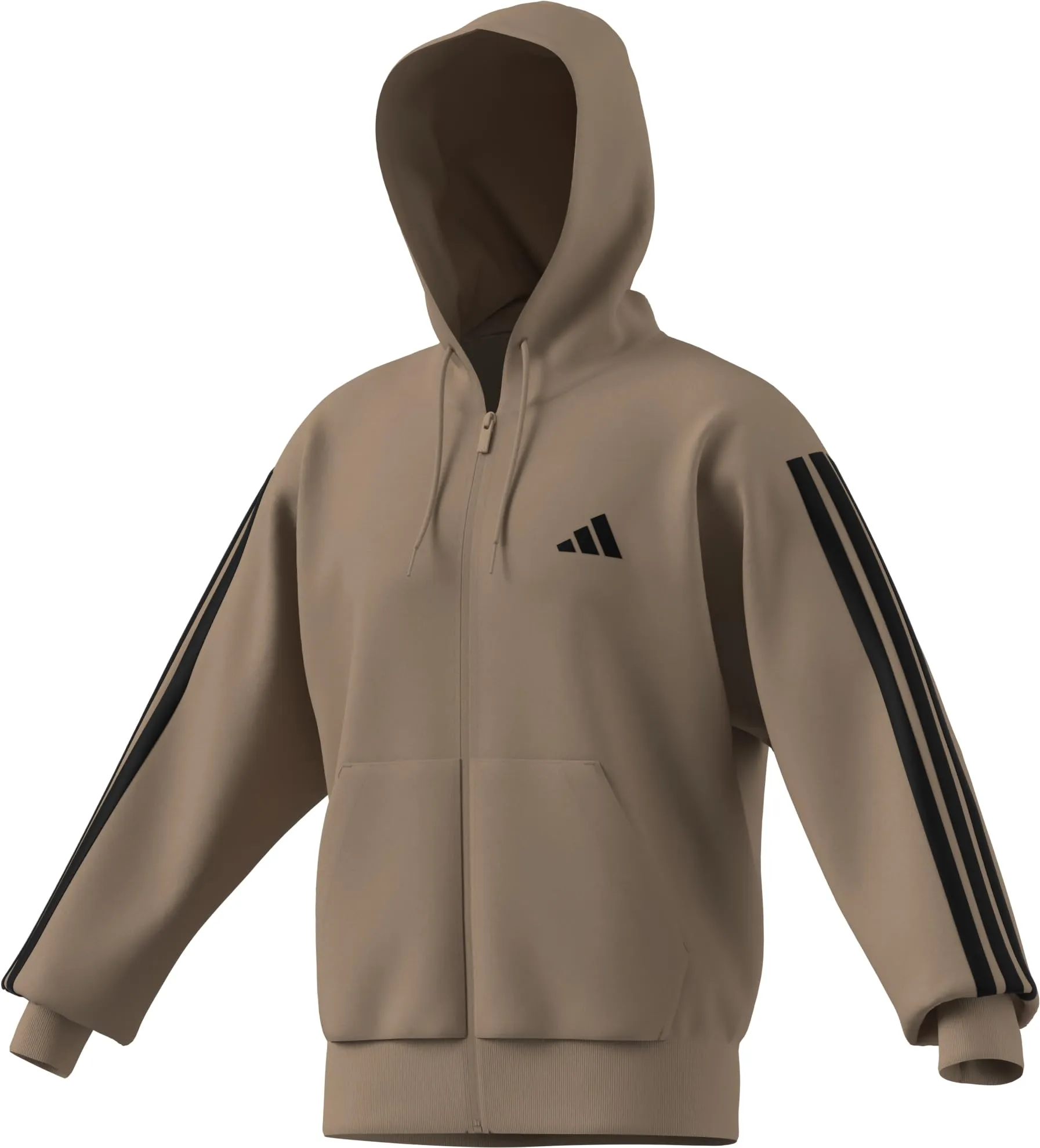 Adidas Uomo Essential Three Stripes Fleece Zipper Hoodie, Warm Sandstone/Black, M - immagine 7