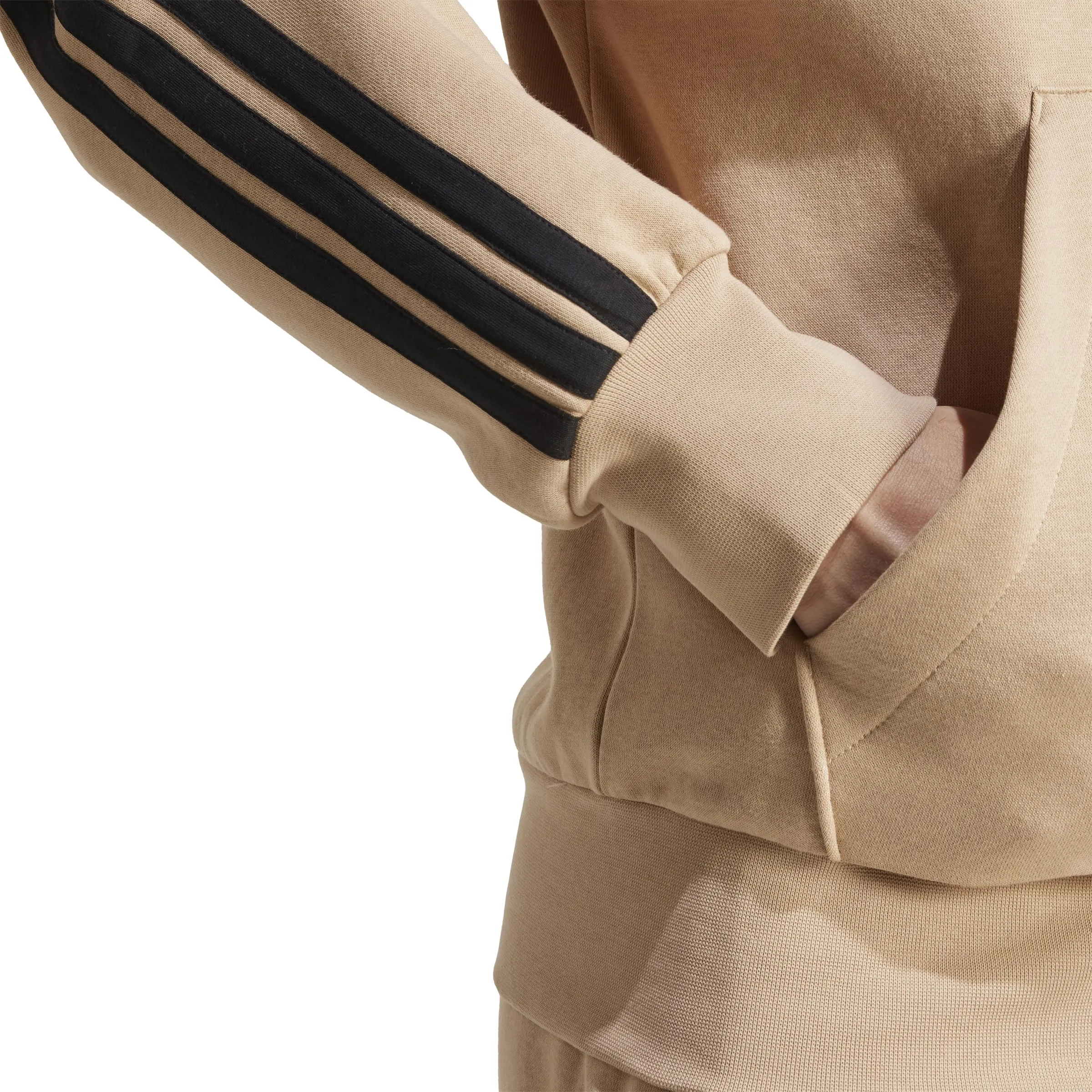 Adidas Uomo Essential Three Stripes Fleece Zipper Hoodie, Warm Sandstone/Black, XS - immagine 5