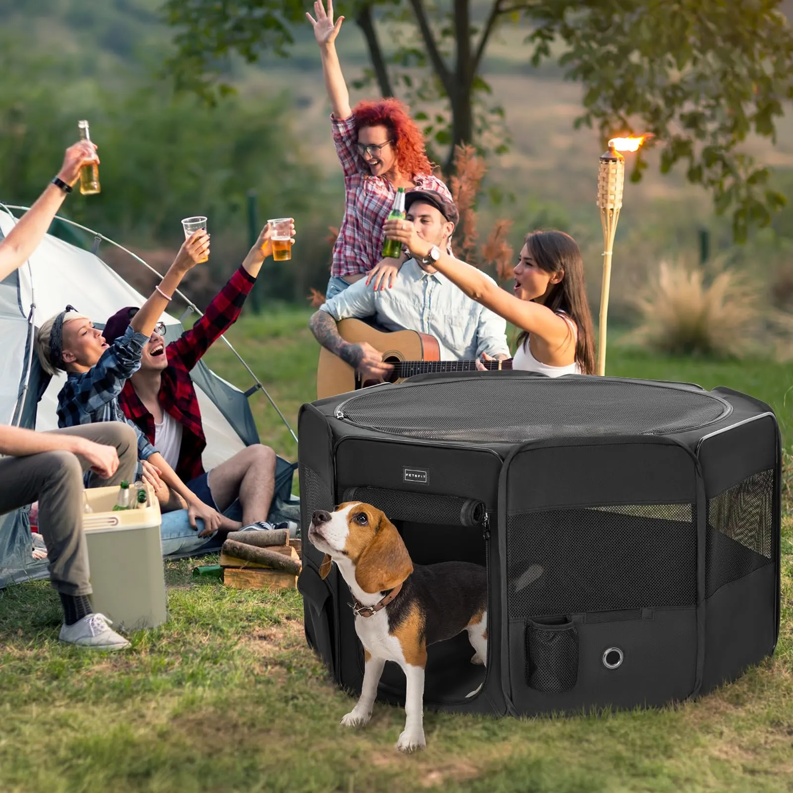 PETSFIT Recinto per Cani e Gatti pieghevole e Portatile, Box per Animali con Pavimento impermeabile in Tessuto, Nero, 92 * 84 * 53CM - immagine 8