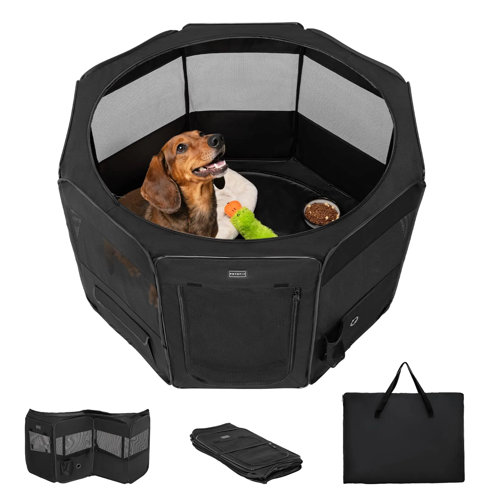 PETSFIT Recinto per Cani e Gatti pieghevole e Portatile, Box per Animali con Pavimento impermeabile in Tessuto, Nero, 92 * 84 * 53CM - immagine 9