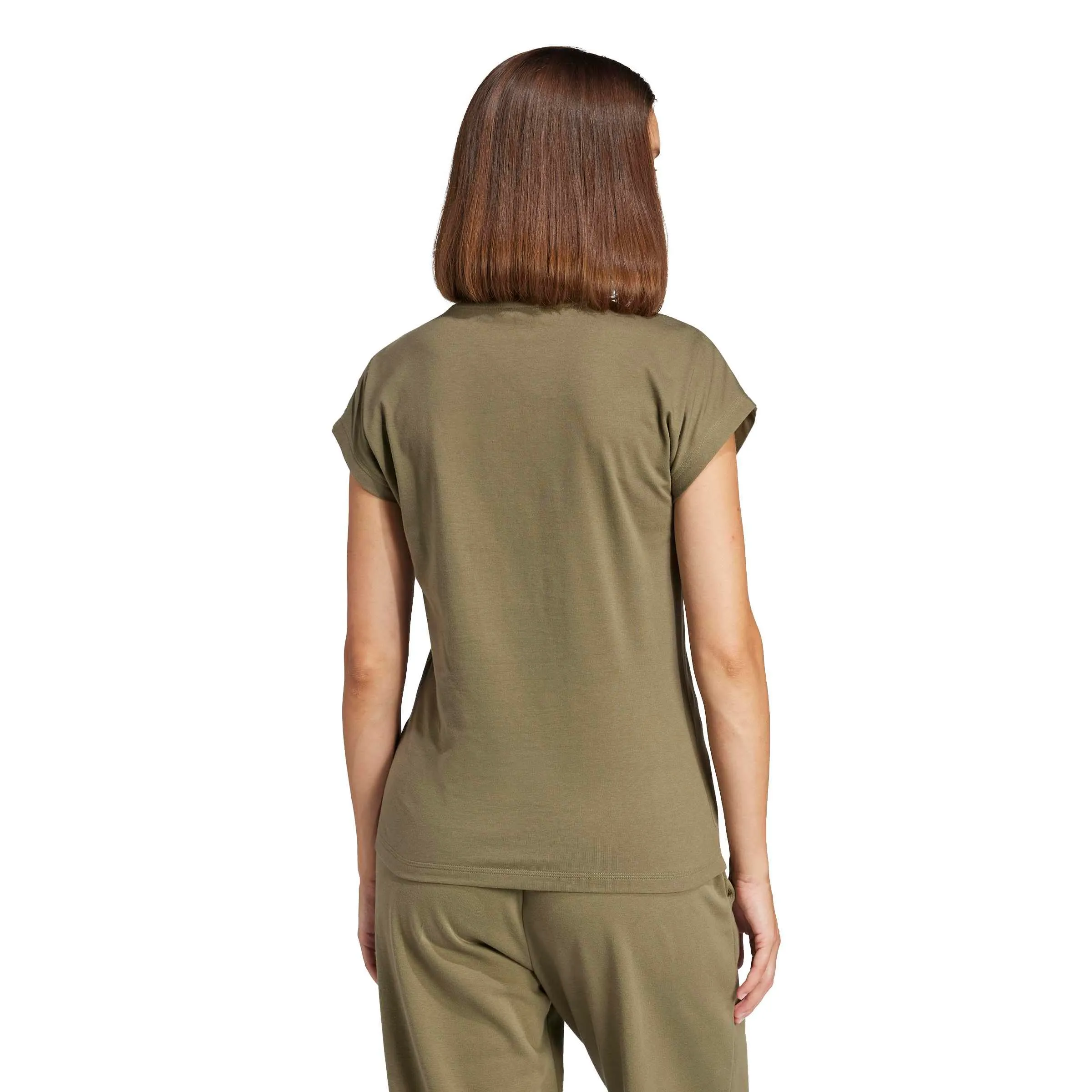 adidas Donna Essentials Linear Cotton Shirt, Olive Strata/White, XXS - immagine 2