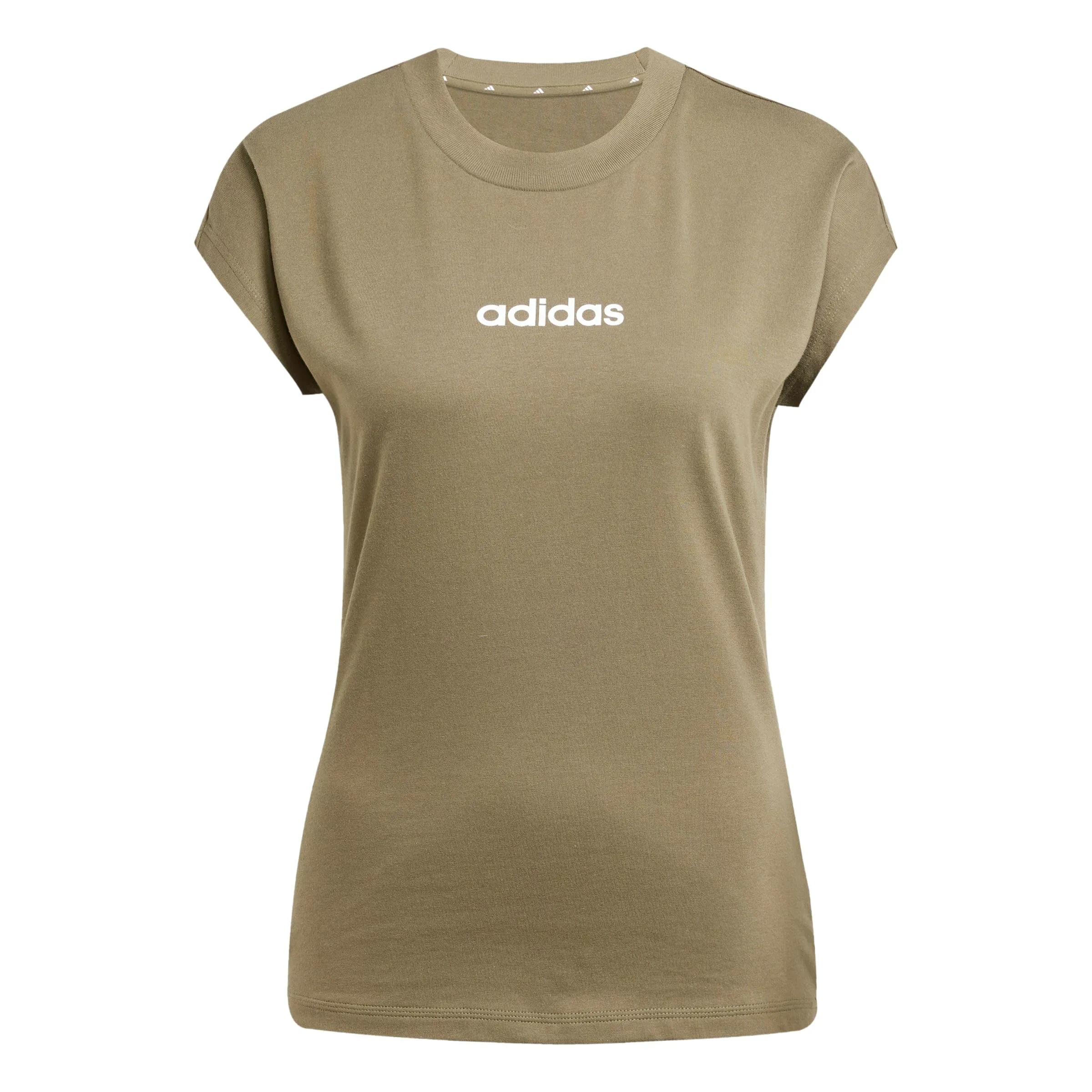 adidas Donna Essentials Linear Cotton Shirt, Olive Strata/White, S - immagine 1