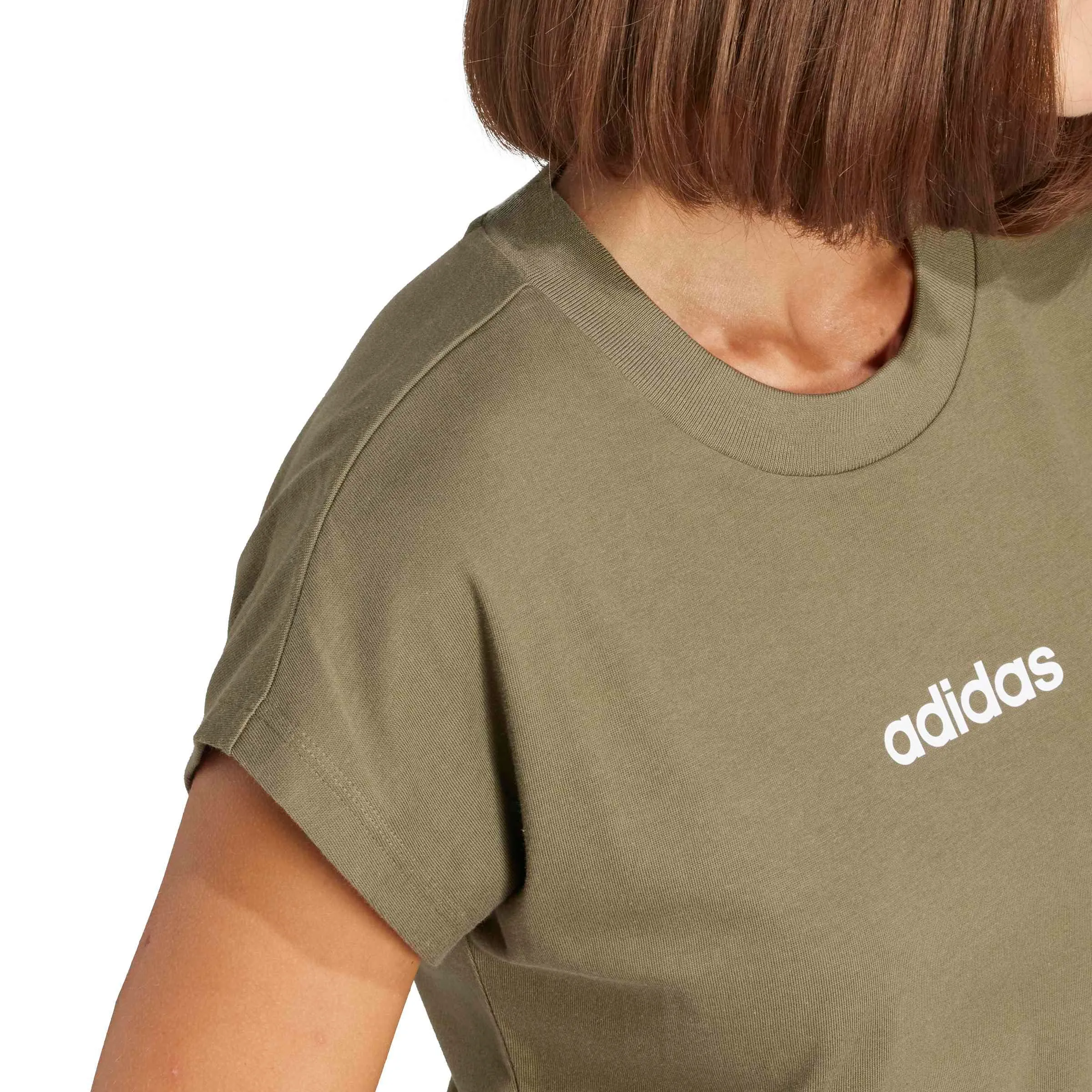 adidas Donna Essentials Linear Cotton Shirt, Olive Strata/White, S - immagine 5