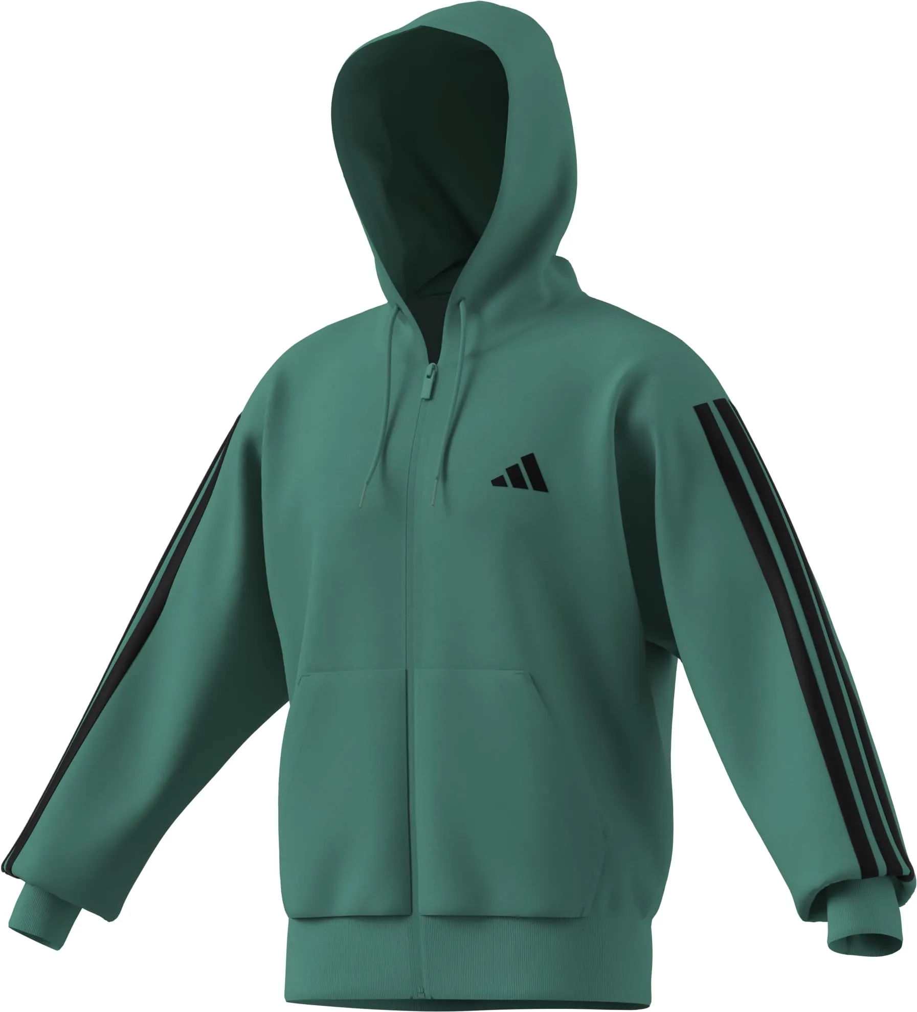 Adidas Uomo Essential Three Stripes Fleece Zipper Hoodie, Powder Teal/Black, XS - immagine 7