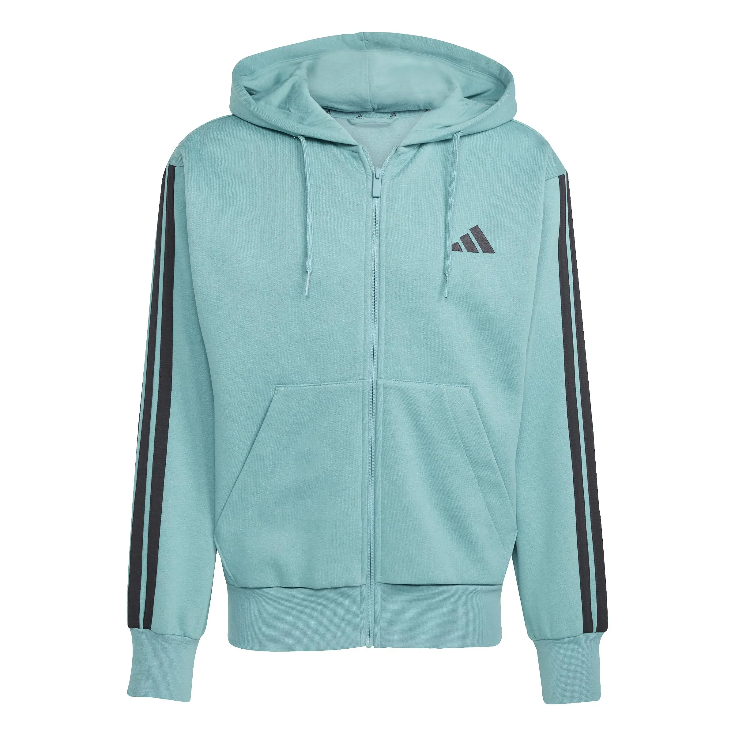 Adidas Uomo Essential Three Stripes Fleece Zipper Hoodie, Powder Teal/Black, M - immagine 1