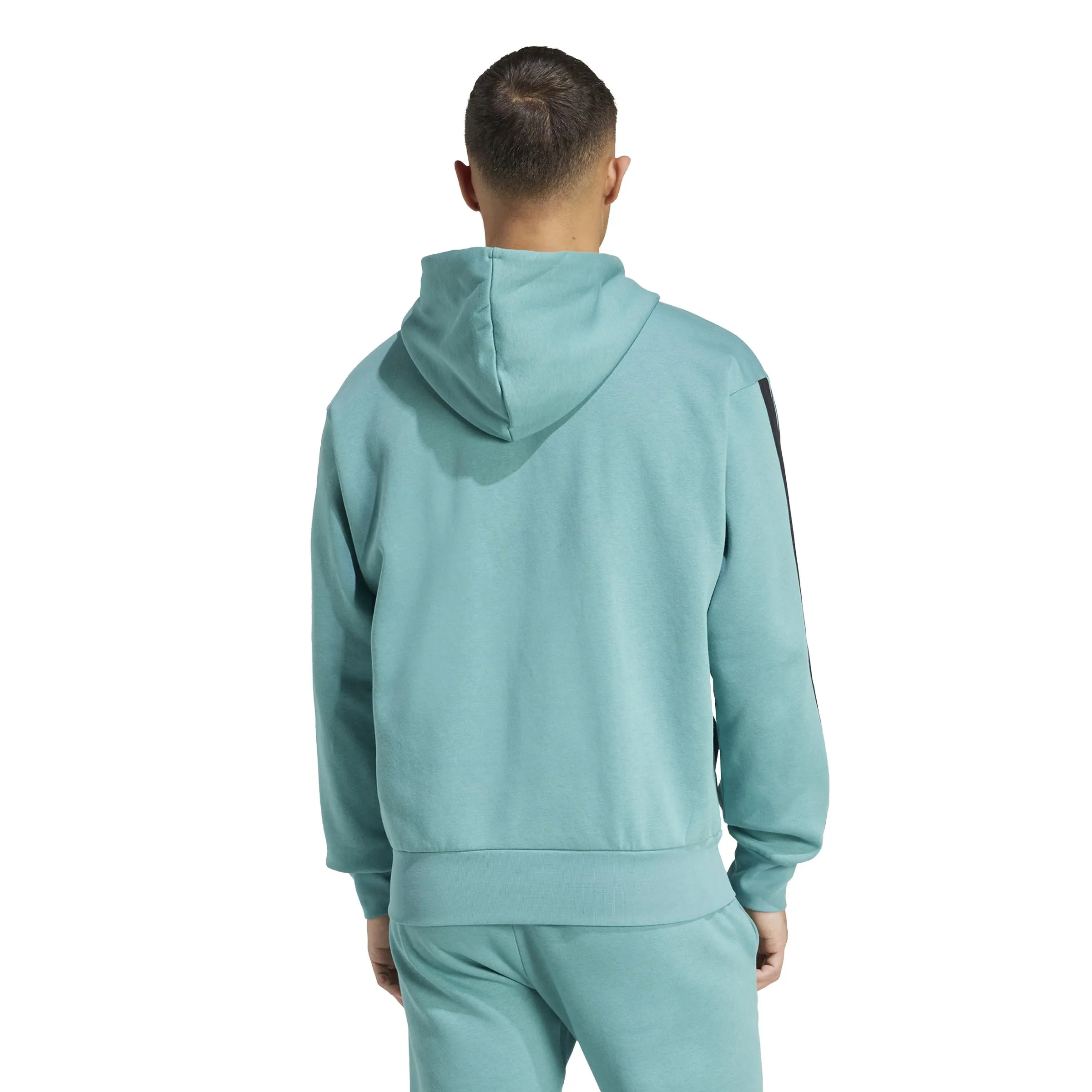 Adidas Uomo Essential Three Stripes Fleece Zipper Hoodie, Powder Teal/Black, L - immagine 2