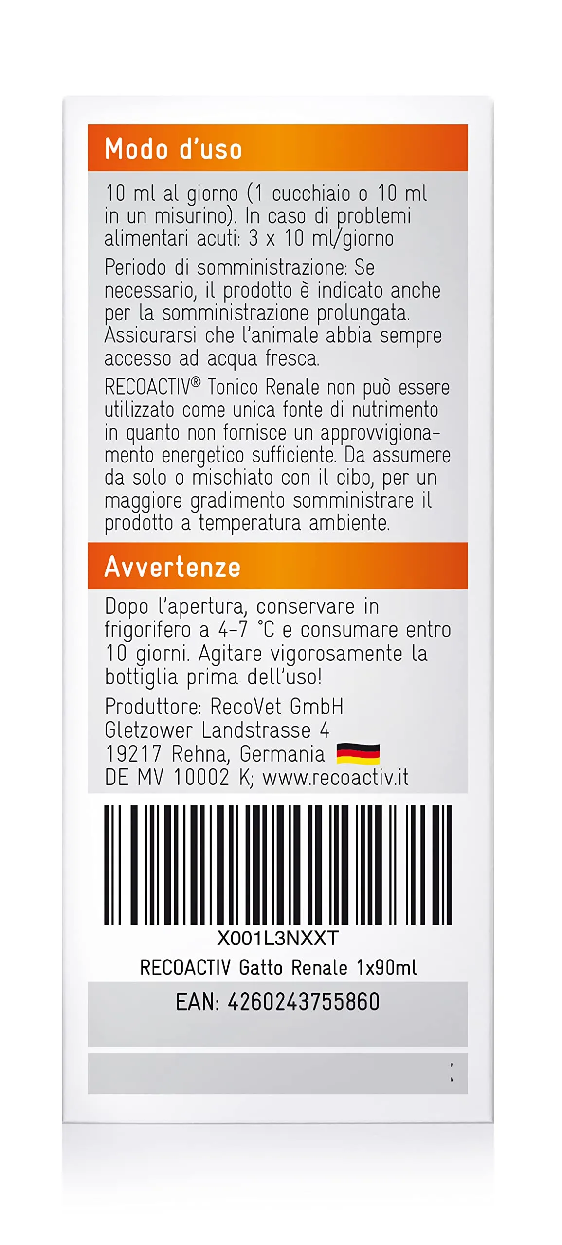 RECOACTIV Tonico Renale per gatti, 1 x 90 ml, integratore alimentare per supportare la convalescenza in caso di primi sintomi di compromissione della funzionalità renale nei gatti o come profilassi - immagine 4