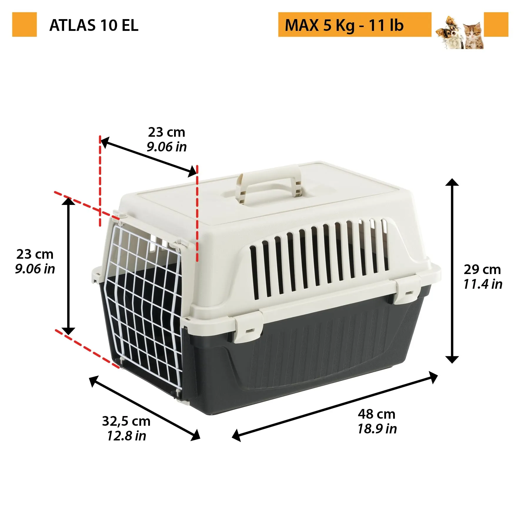 Ferplast Trasportino Rigido per Cani Piccola Taglia e Gatti ATLAS 10 EL, Porta in Acciaio Plasticato, Fessure per l'aerazione - immagine 2