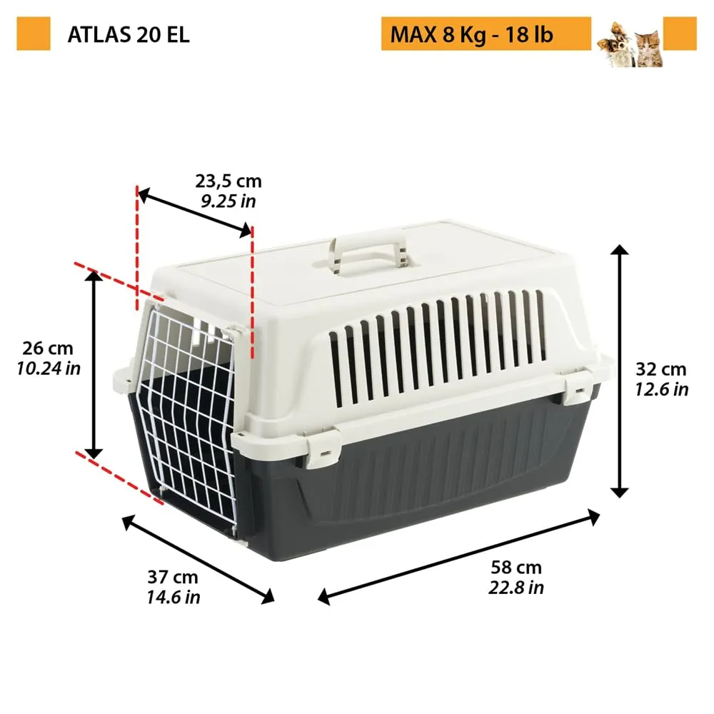 Ferplast Trasportino Rigido per Cani Piccola Taglia e Gatti Atlas 20 El, Box per Trasporto di Animali, Plastica Robusta, Porta in Acciaio Plasticato, Griglie per L'Aerazione, 37 X 58 X H 32 cm Nero - immagine 2