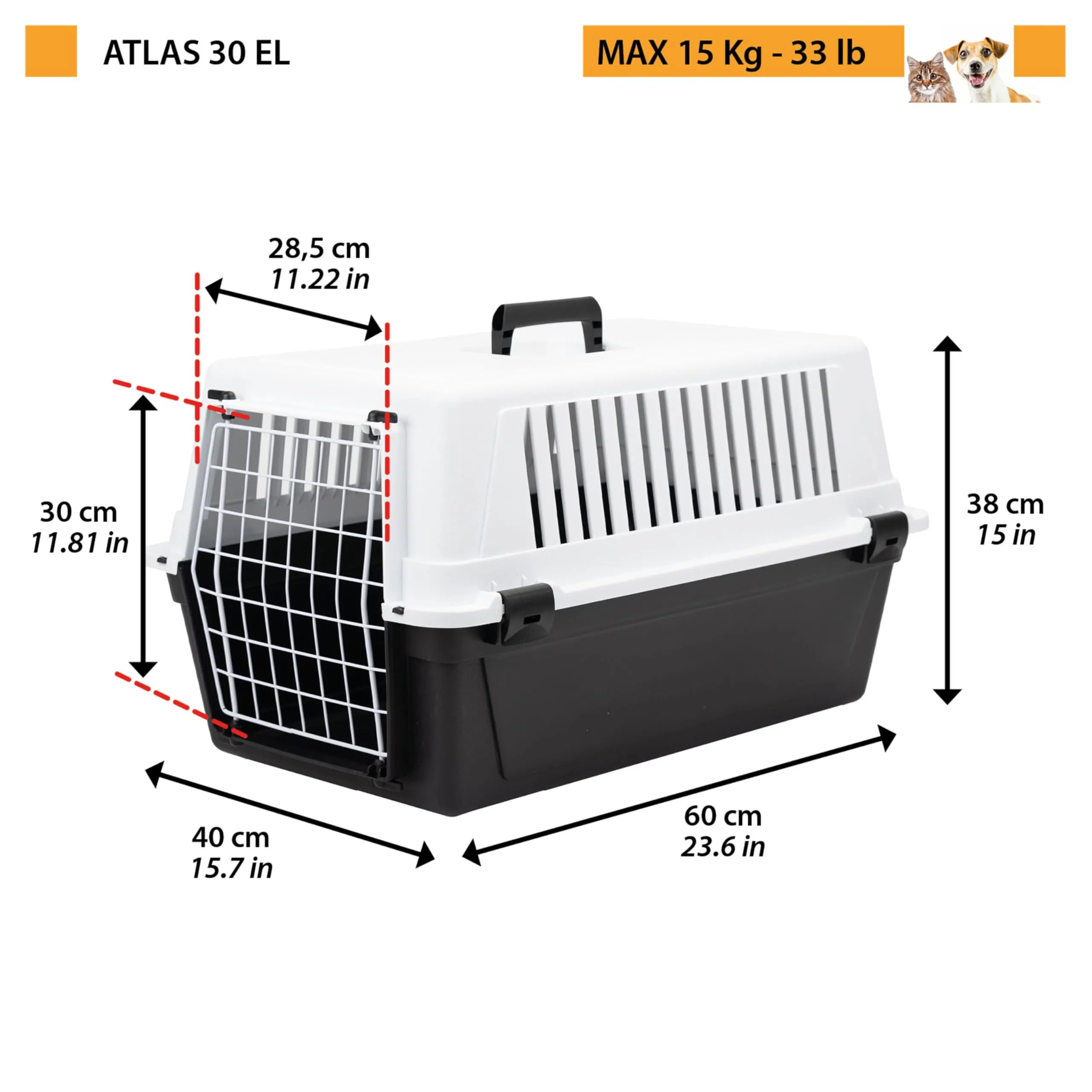 Ferplast Trasportino per Cani e Gatti fino a 15 Kg, Taglia Media, Porta in Ferro Plastificato, Fessure di Aerazione, 40x60x38 cm, Atlas 30 EL Rigido, Nero - immagine 3