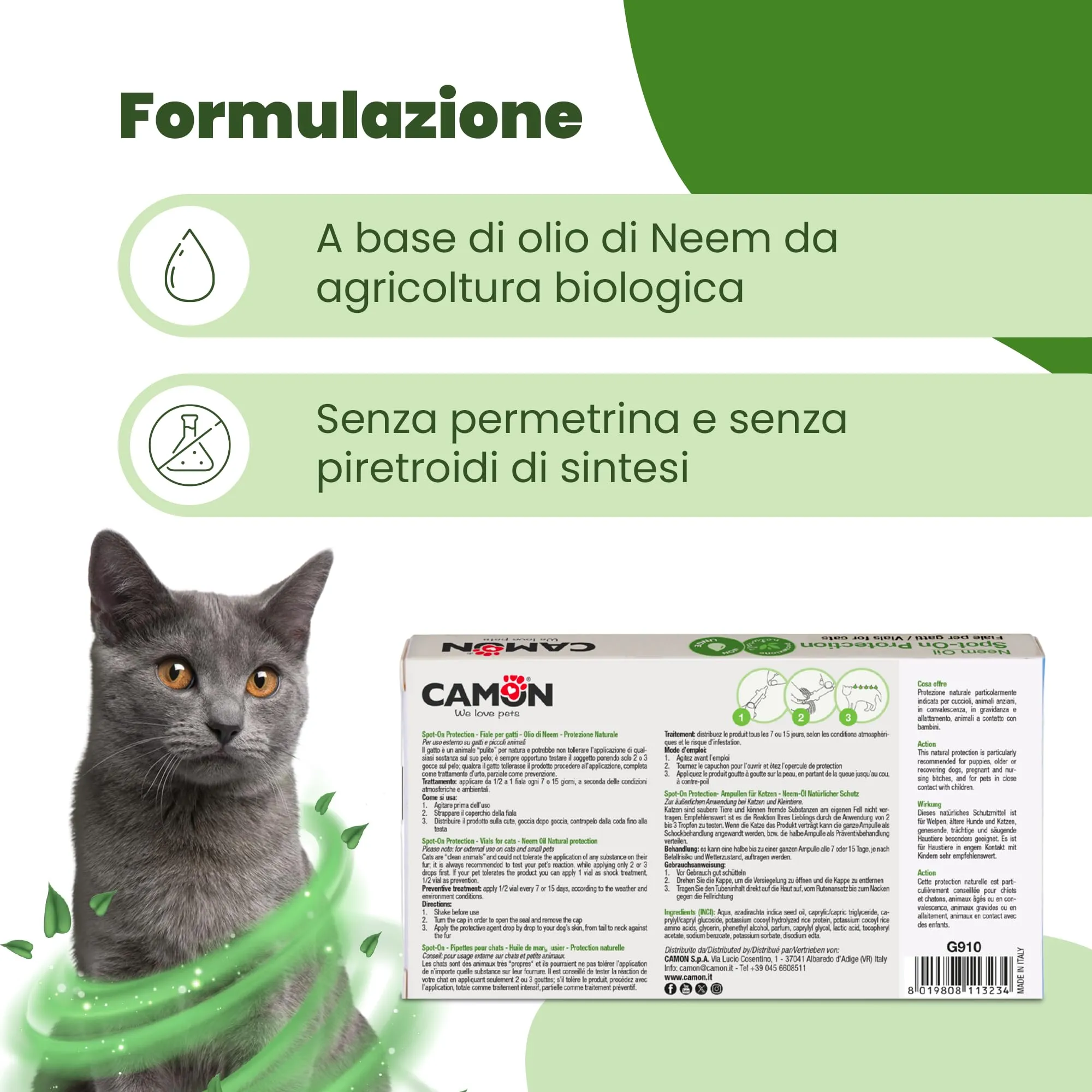 CAMON - Spot-On Protection Gatto, 5 Fiale da 2ml - immagine 2
