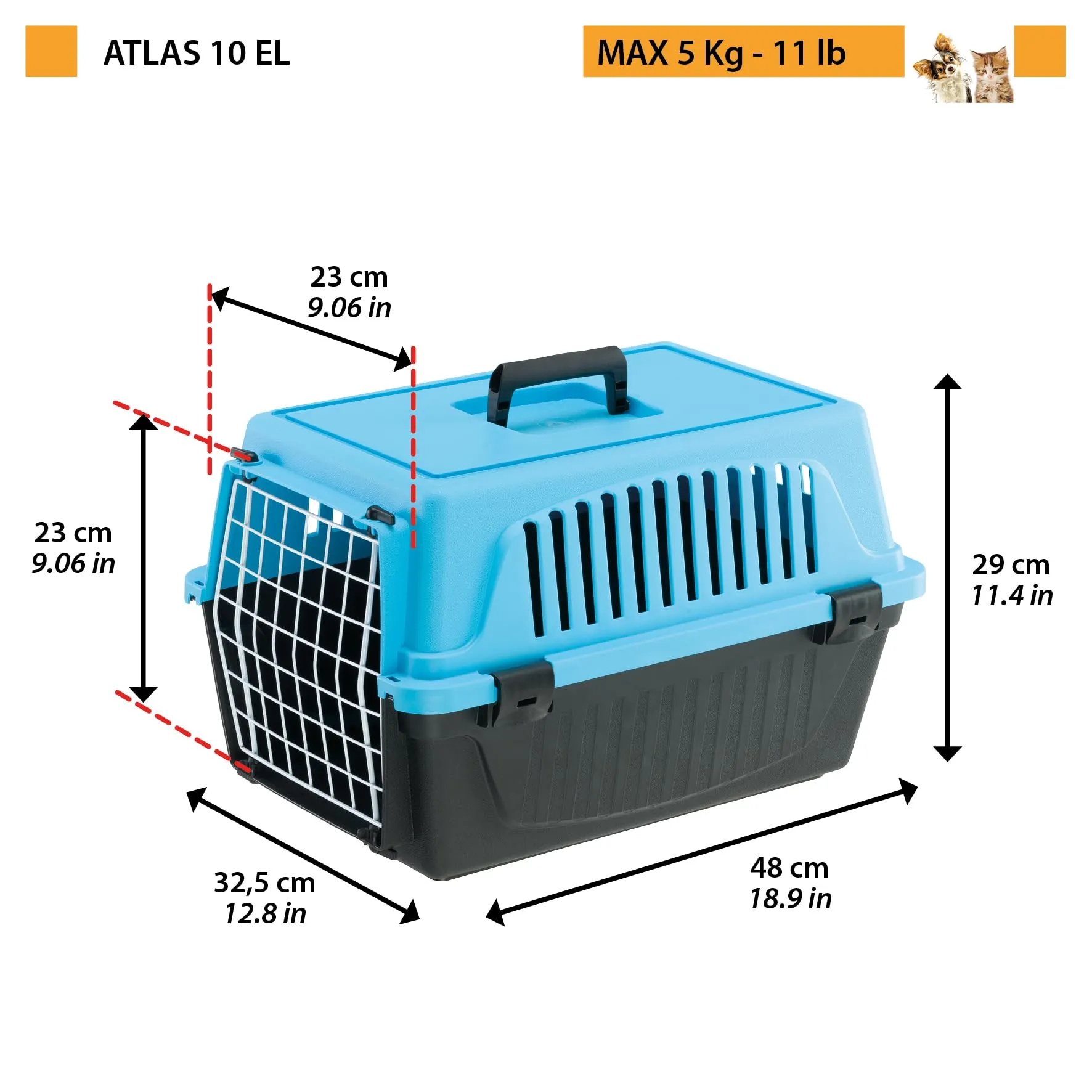 Ferplast Trasportino Rigido per Cani Piccola Taglia e Gatti ATLAS 10 EL, Porta in Acciaio Plasticato, Fessure per l'aerazione - immagine 2