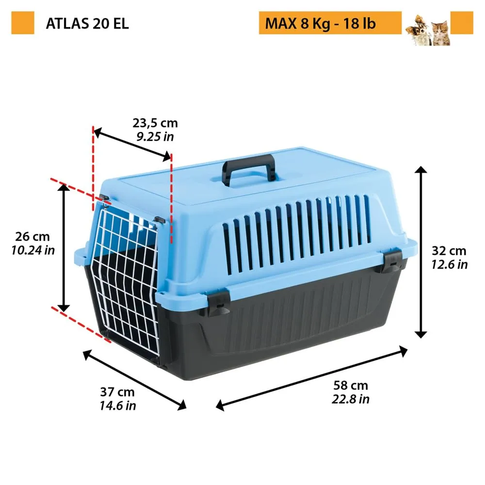 Ferplast Trasportino Rigido per Cani Piccola Taglia e Gatti Atlas 20 El, Box per Trasporto di Animali, Plastica Robusta, Porta in Acciaio Plasticato, Griglie per L'Aerazione, 37 X 58 X 32 cm Azzurro - immagine 2