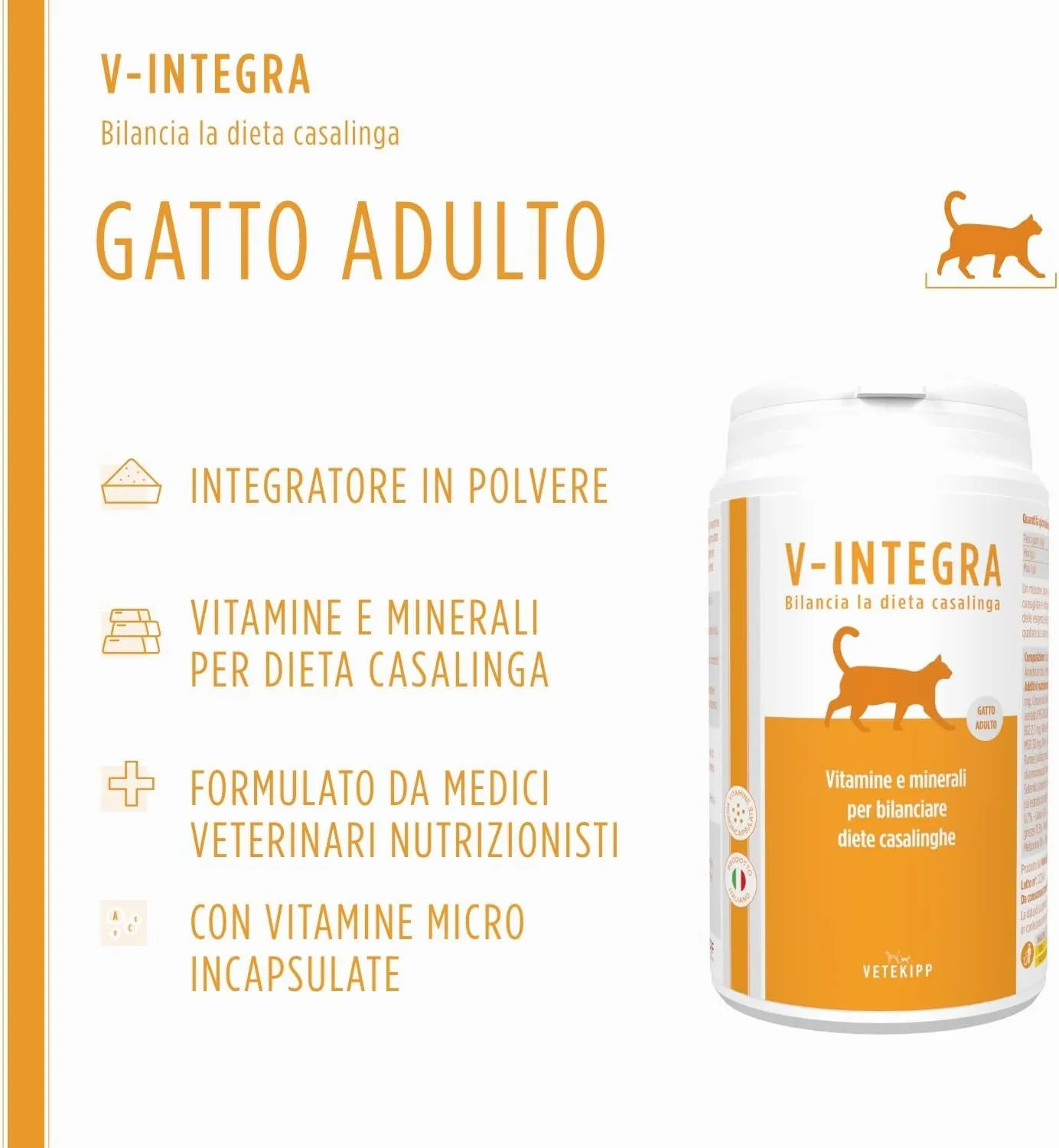 V-INTEGRA Gatto Adulto - Integratore Completo Ricco di Vitamine e Minerali, per la Dieta Casalinga di gatti adulti di tutte le età - 200g - Made in Italy - immagine 2