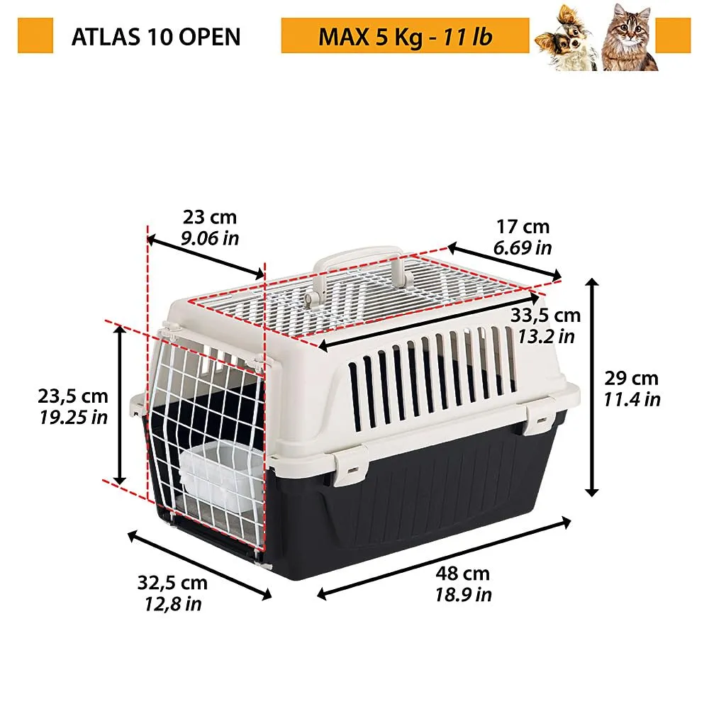Ferplast Trasportino Gatto, Trasportino Cane Taglia Piccola, Cani e Gatti max 5 Kg, Tetto Apribile, con Cuscino e Ciotola inclusi 32,5 x 48 x h 29 cm, ATLAS 10 OPEN Trasportino Rigido, - immagine 3