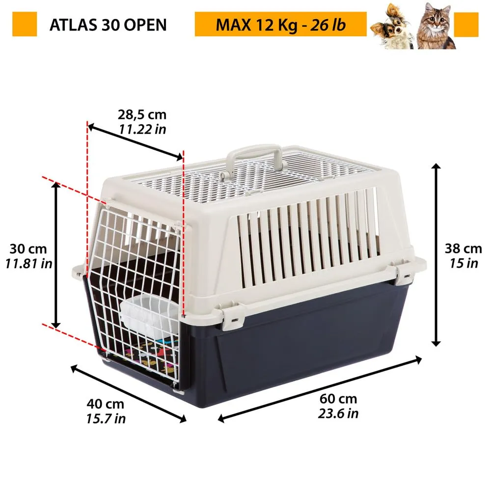 Ferplast Trasportino Cani Piccoli Trasportino Gatti max 12 Kg ATLAS 30 OPEN con Cuscino e Ciotola, Tetto Apribile, 40 x 60 x h 38 cm - immagine 3