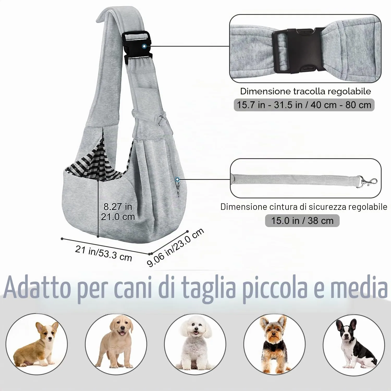 Petloft, trasportino a tracolla reversibile per animali domestici, con gancio per collare per cani, gatti, coniglietti e animali fino a 23 kg - immagine 2