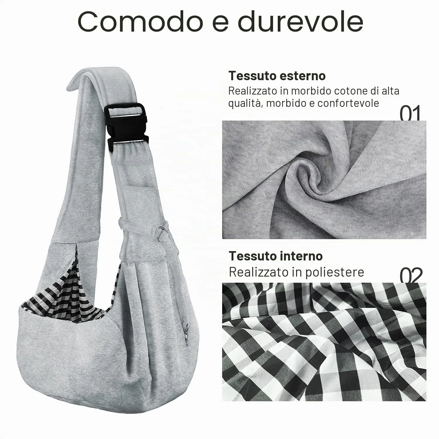 Petloft, trasportino a tracolla reversibile per animali domestici, con gancio per collare per cani, gatti, coniglietti e animali fino a 23 kg - immagine 3