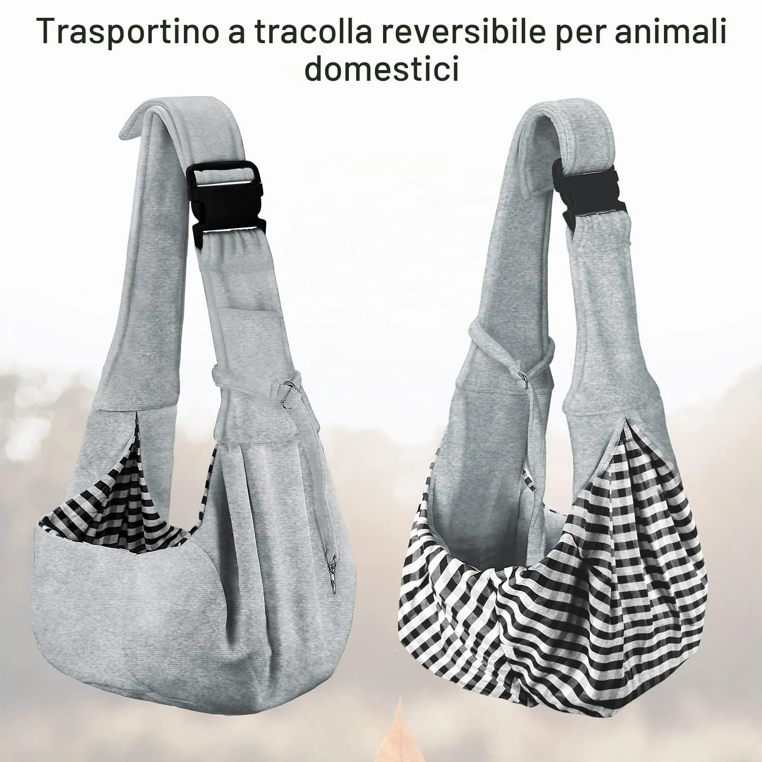 Petloft, trasportino a tracolla reversibile per animali domestici, con gancio per collare per cani, gatti, coniglietti e animali fino a 23 kg - immagine 5