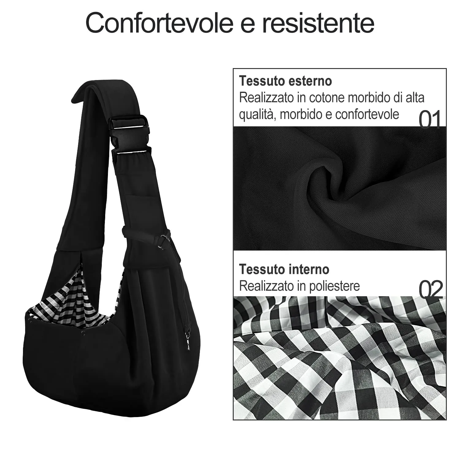 PETLOFT Reversibile Borsa Trasportino Zaino, Borsa da Trasporto per Cani Piccoli, Adjustable Borsa a Tracolla, Cross-Body Pet Sling Carrier con Gancio per Collare per Cane/Gatto Fino a 4.5kg - immagine 3