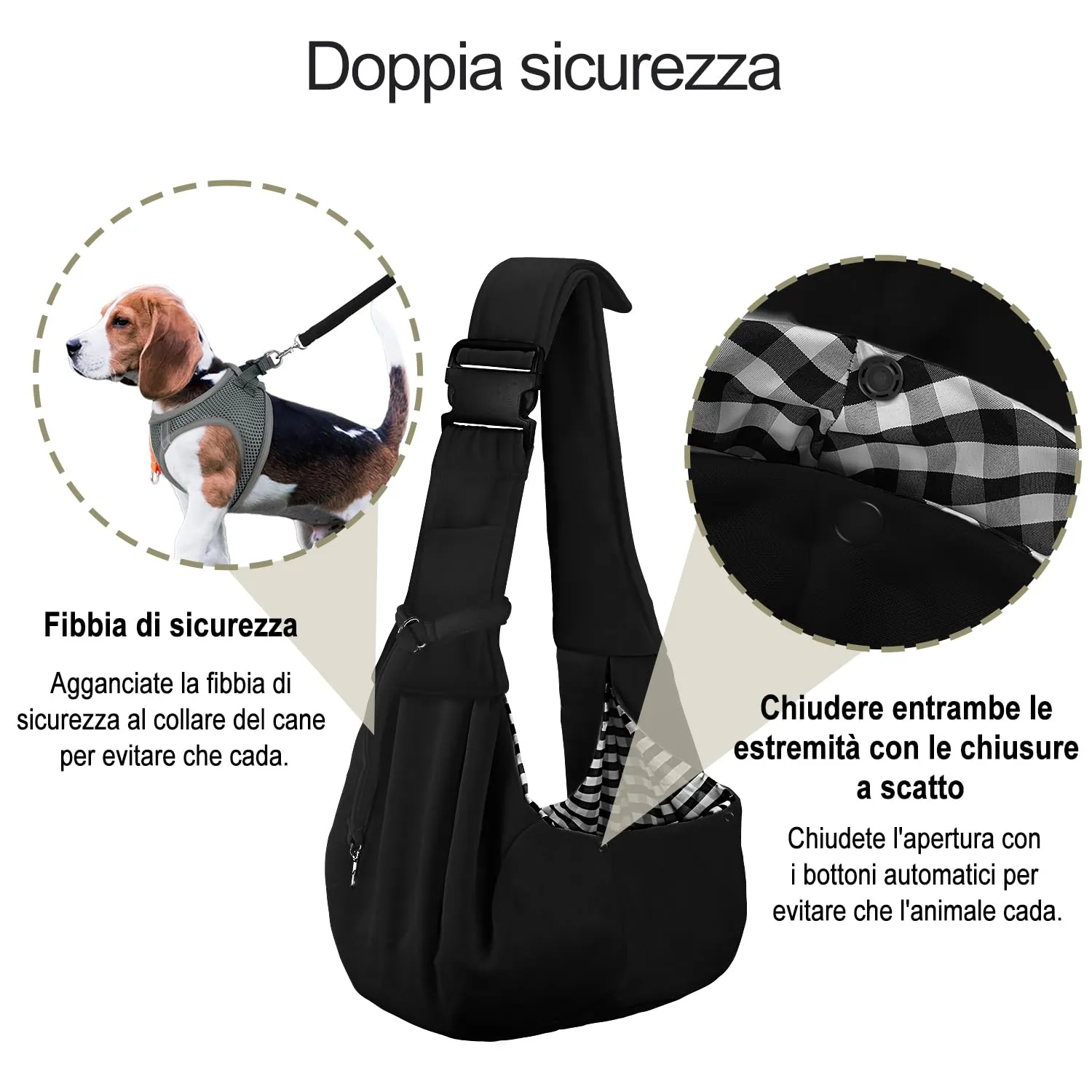 PETLOFT Reversibile Borsa Trasportino Zaino, Borsa da Trasporto per Cani Piccoli, Adjustable Borsa a Tracolla, Cross-Body Pet Sling Carrier con Gancio per Collare per Cane/Gatto Fino a 4.5kg - immagine 4