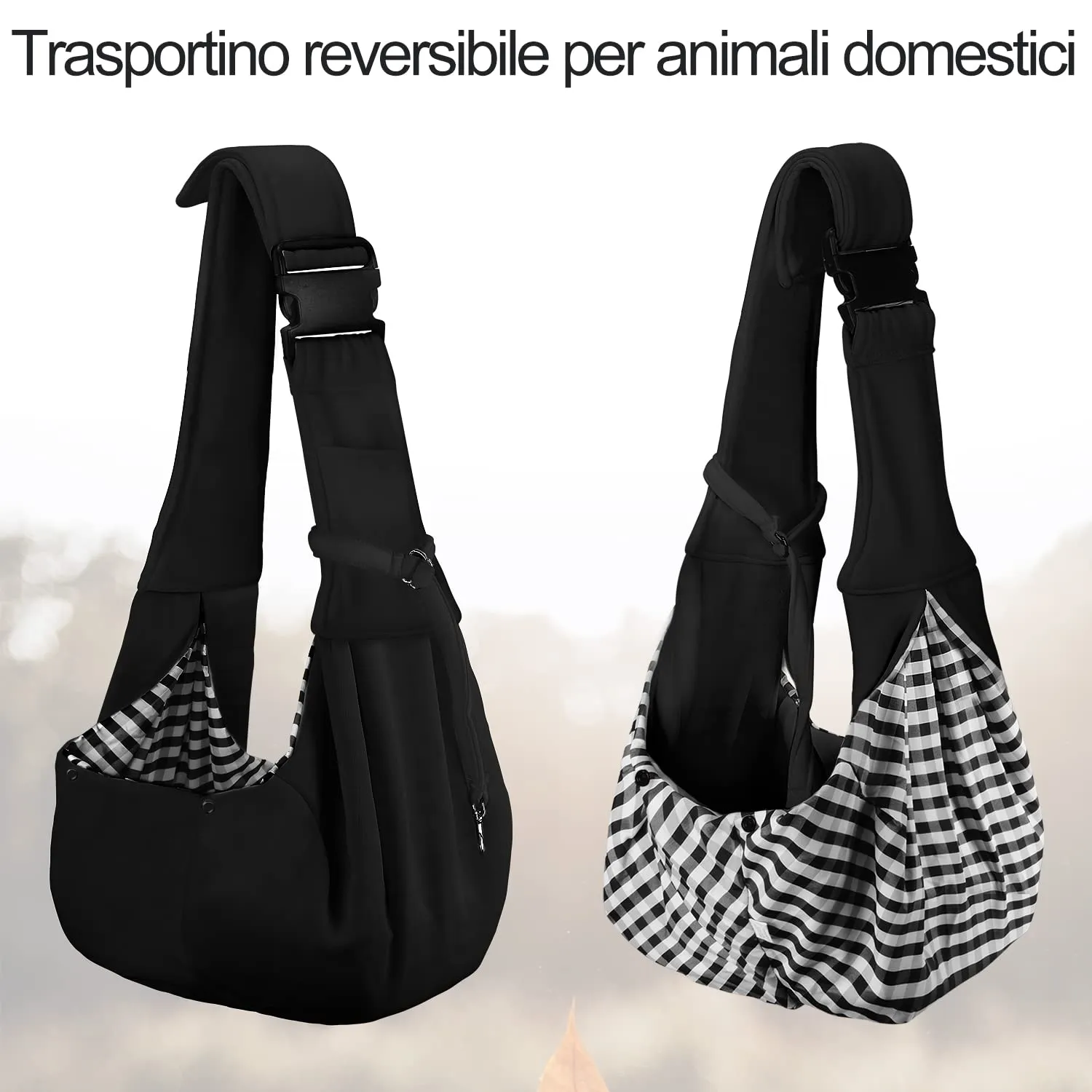 PETLOFT Reversibile Borsa Trasportino Zaino, Borsa da Trasporto per Cani Piccoli, Adjustable Borsa a Tracolla, Cross-Body Pet Sling Carrier con Gancio per Collare per Cane/Gatto Fino a 4.5kg - immagine 5
