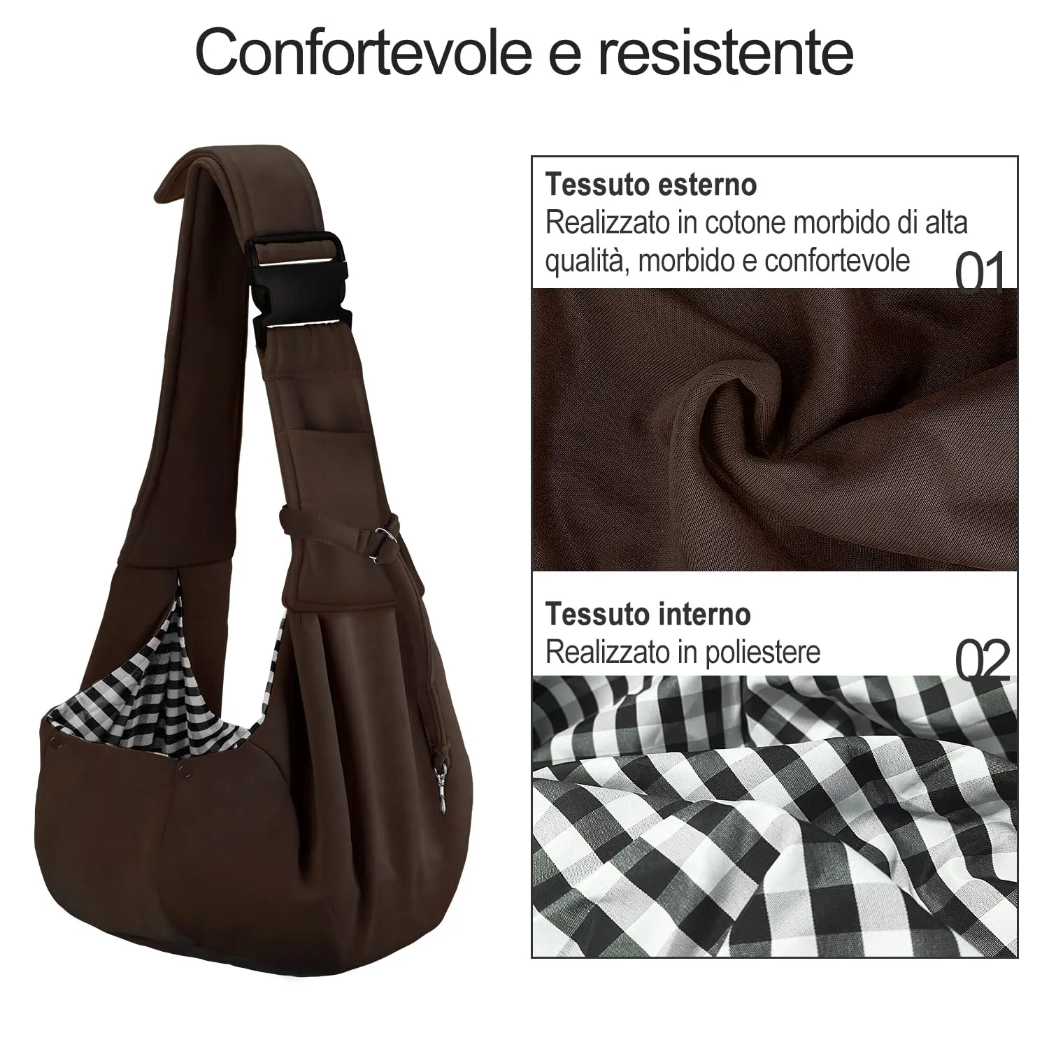 PETLOFT Reversibile Borsa Trasportino Zaino, Borsa da Trasporto per Cani Piccoli, Adjustable Borsa a Tracolla, Cross-Body Pet Sling Carrier con Gancio per Collare per Cane/Gatto Fino a 4.5kg - immagine 3