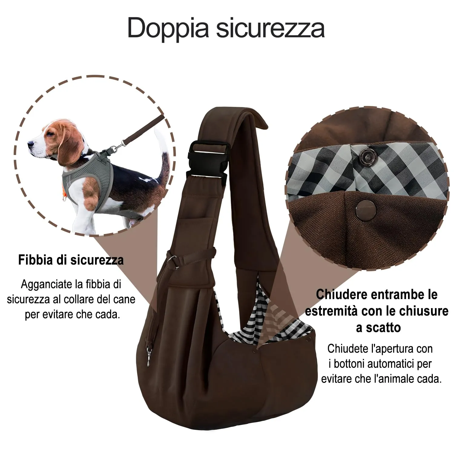 PETLOFT Reversibile Borsa Trasportino Zaino, Borsa da Trasporto per Cani Piccoli, Adjustable Borsa a Tracolla, Cross-Body Pet Sling Carrier con Gancio per Collare per Cane/Gatto Fino a 4.5kg - immagine 4