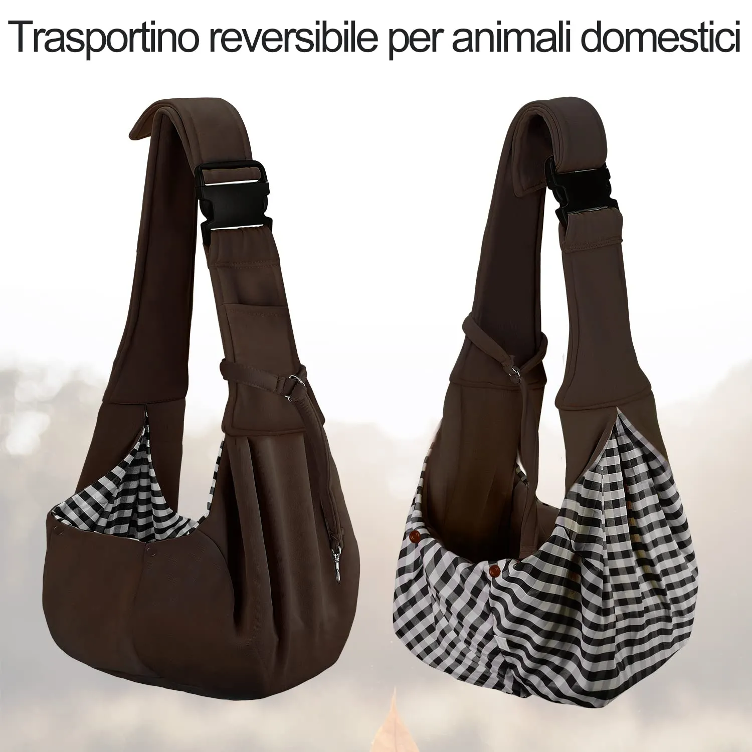 PETLOFT Reversibile Borsa Trasportino Zaino, Borsa da Trasporto per Cani Piccoli, Adjustable Borsa a Tracolla, Cross-Body Pet Sling Carrier con Gancio per Collare per Cane/Gatto Fino a 4.5kg - immagine 5