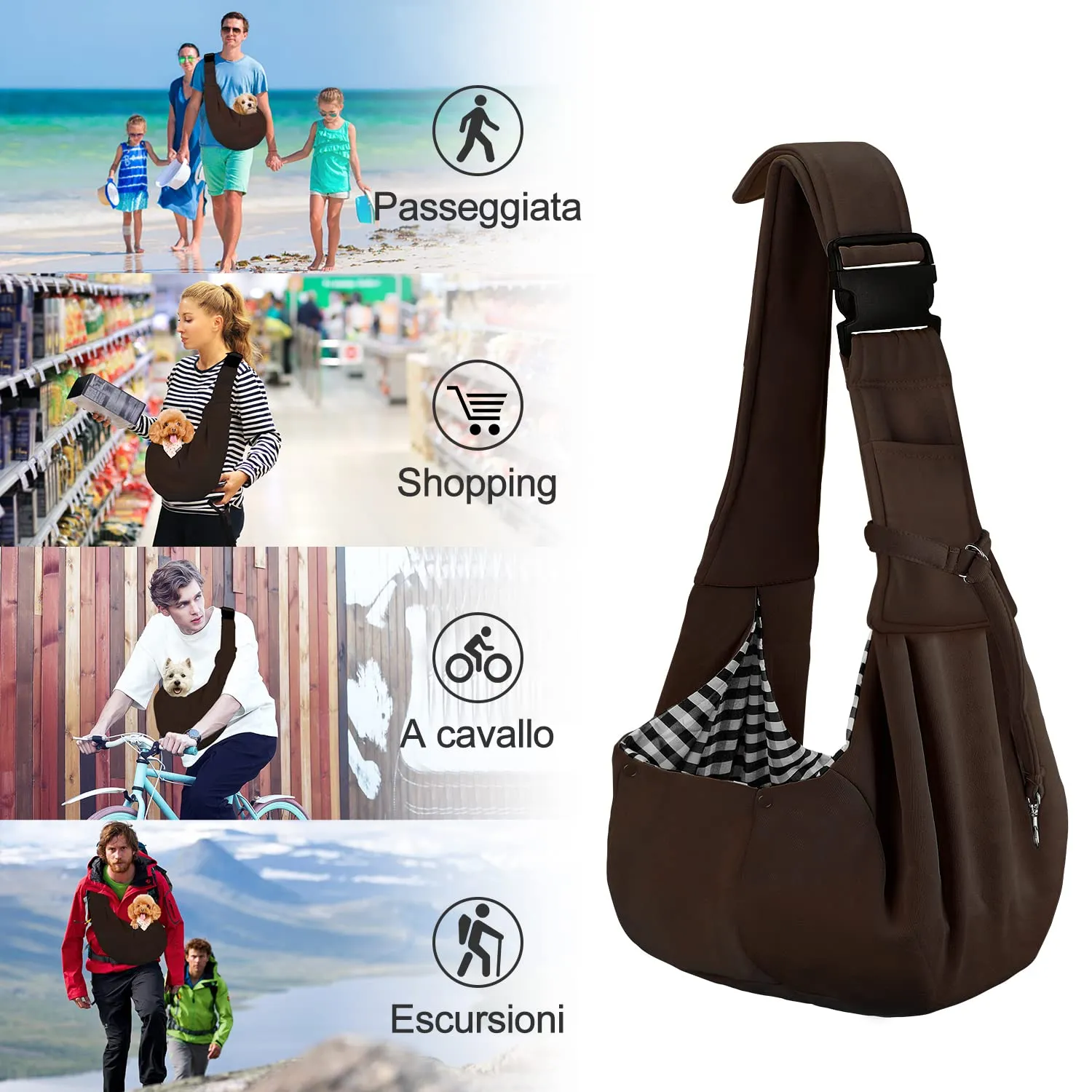PETLOFT Reversibile Borsa Trasportino Zaino, Borsa da Trasporto per Cani Piccoli, Adjustable Borsa a Tracolla, Cross-Body Pet Sling Carrier con Gancio per Collare per Cane/Gatto Fino a 4.5kg - immagine 7