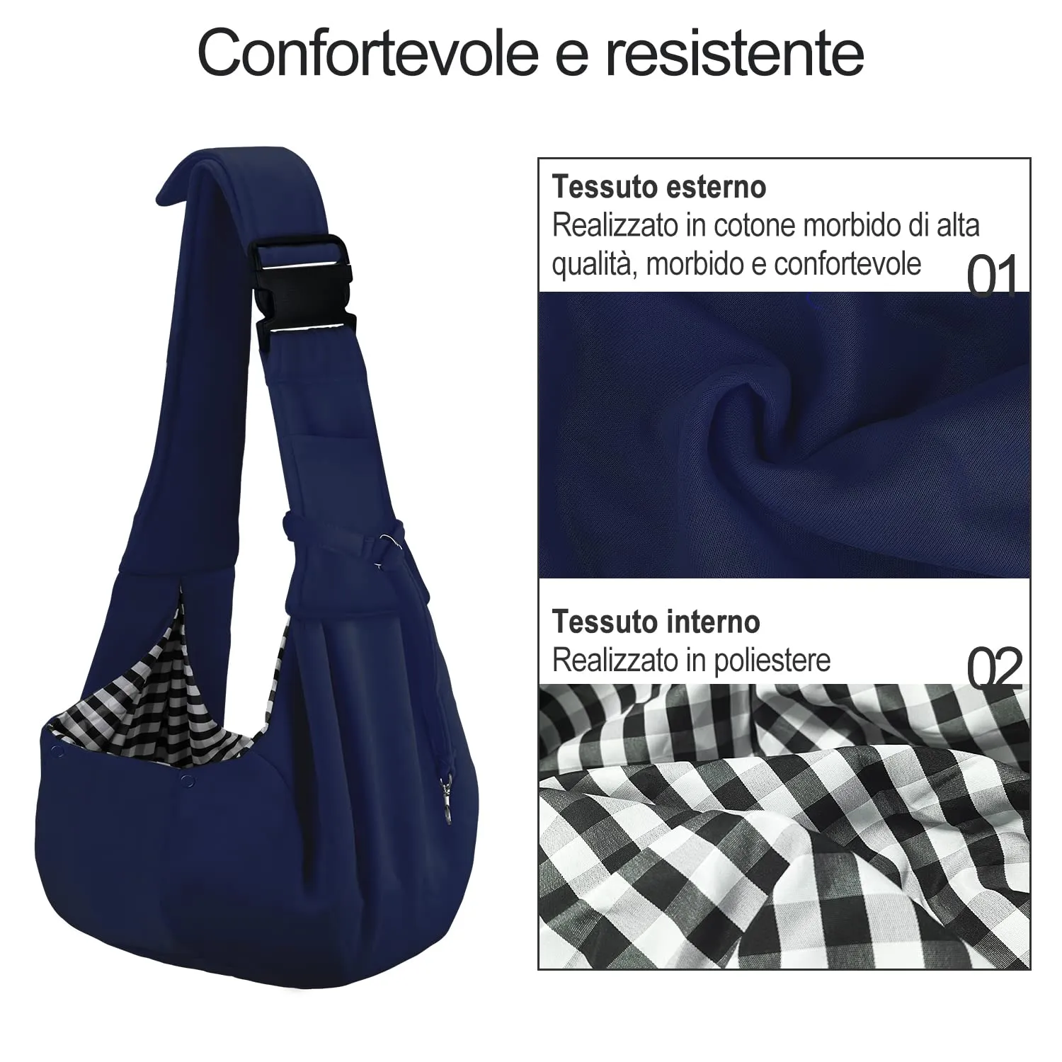 PETLOFT Reversibile Borsa Trasportino Zaino, Borsa da Trasporto per Cani Piccoli, Adjustable Borsa a Tracolla, Cross-Body Pet Sling Carrier con Gancio per Collare per Cane/Gatto Fino a 4.5kg - immagine 3