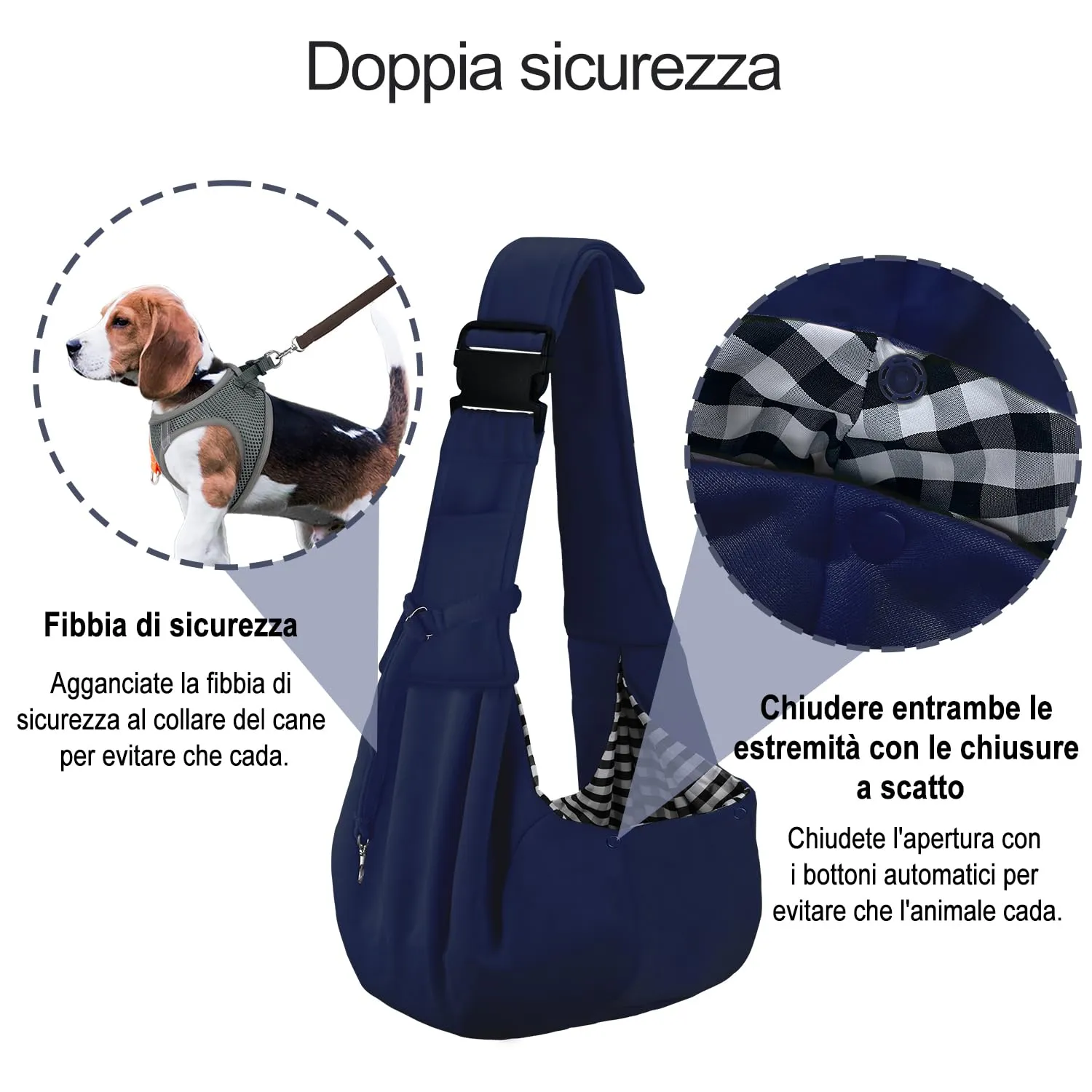 PETLOFT Reversibile Borsa Trasportino Zaino, Borsa da Trasporto per Cani Piccoli, Adjustable Borsa a Tracolla, Cross-Body Pet Sling Carrier con Gancio per Collare per Cane/Gatto Fino a 4.5kg - immagine 4
