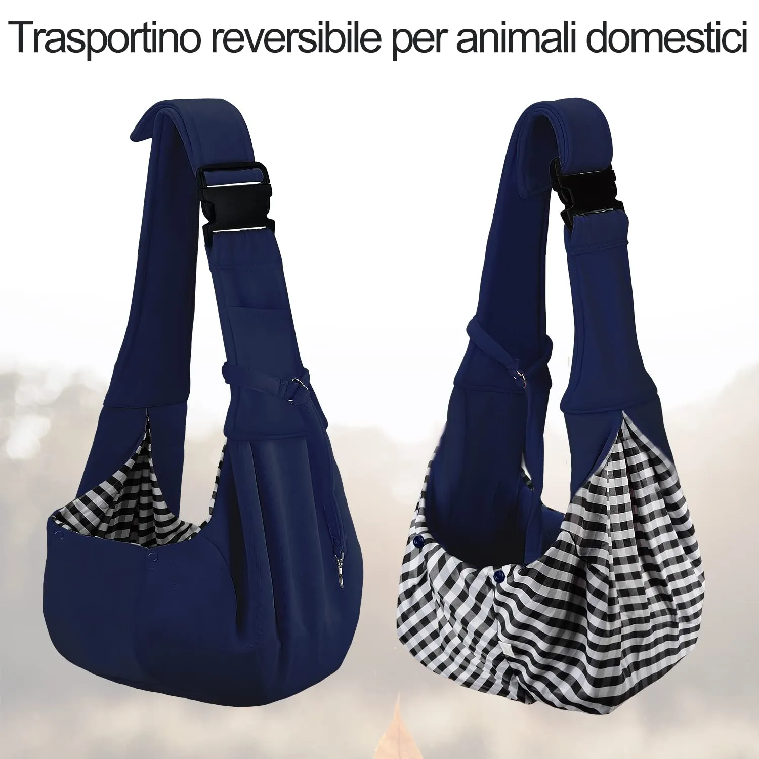 PETLOFT Reversibile Borsa Trasportino Zaino, Borsa da Trasporto per Cani Piccoli, Adjustable Borsa a Tracolla, Cross-Body Pet Sling Carrier con Gancio per Collare per Cane/Gatto Fino a 4.5kg - immagine 5
